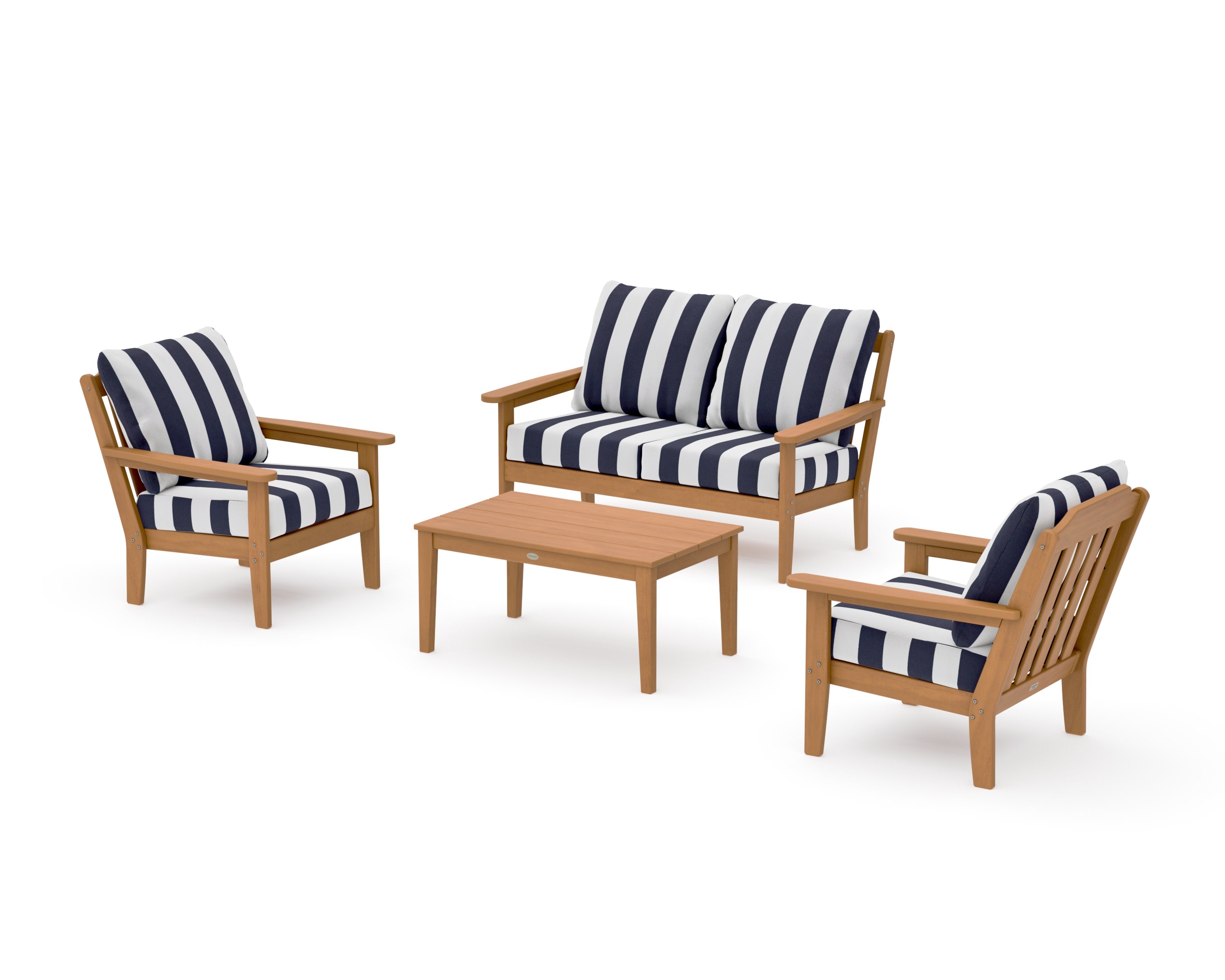 Cottage 4-Piece Deep Seating Set with Loveseat in Natural / Cabana Stripe Navy