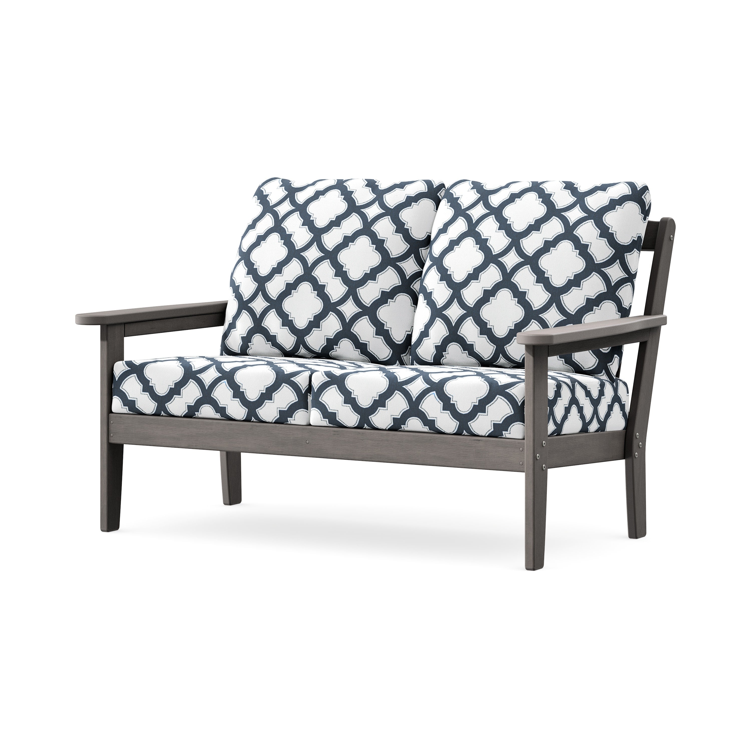 Cottage Deep Seating Loveseat in Driftwood / Trellis Marine Indigo