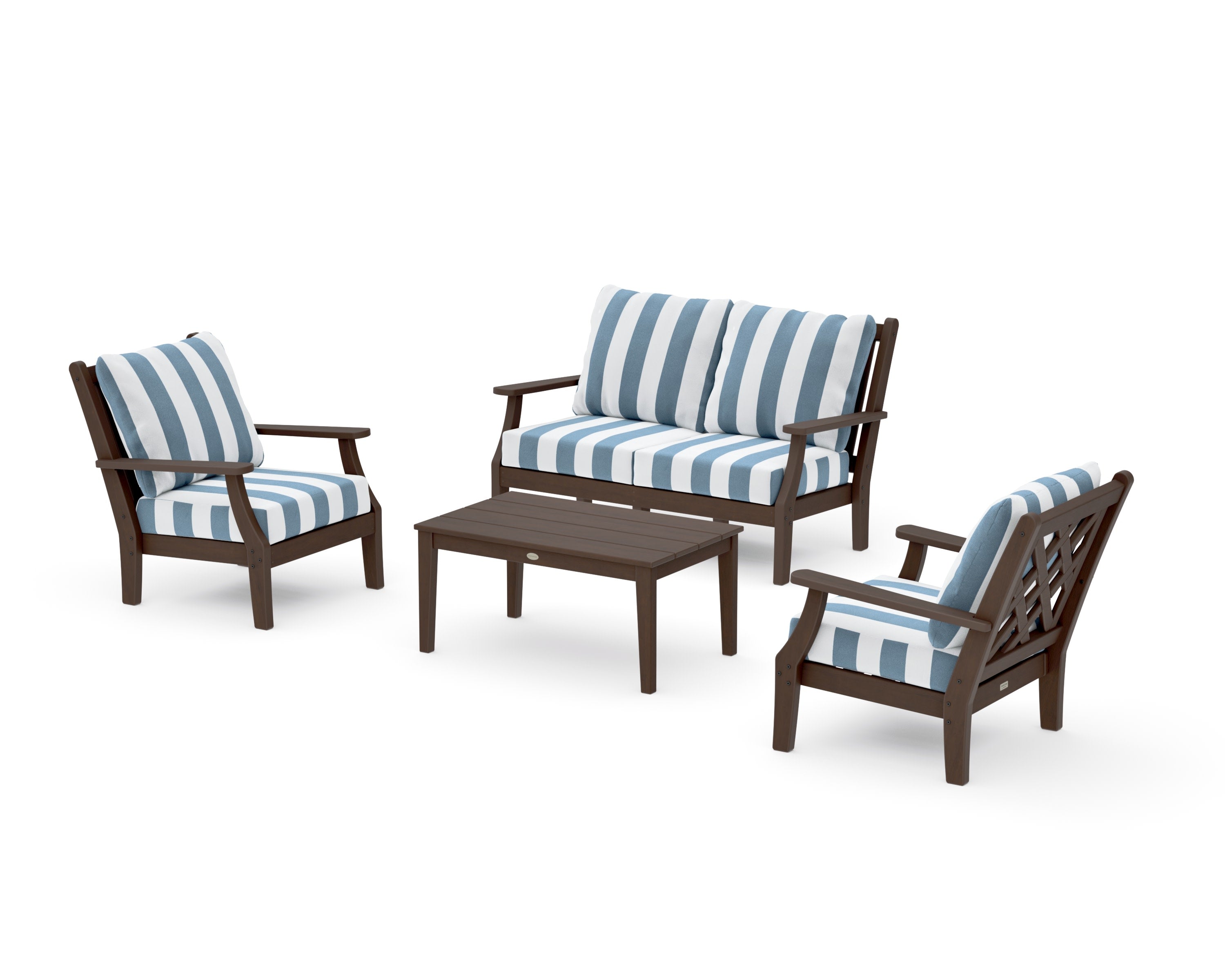 Wovendale 4-Piece Deep Seating Set with Loveseat in Kona / Cabana Stripe Sky Blue
