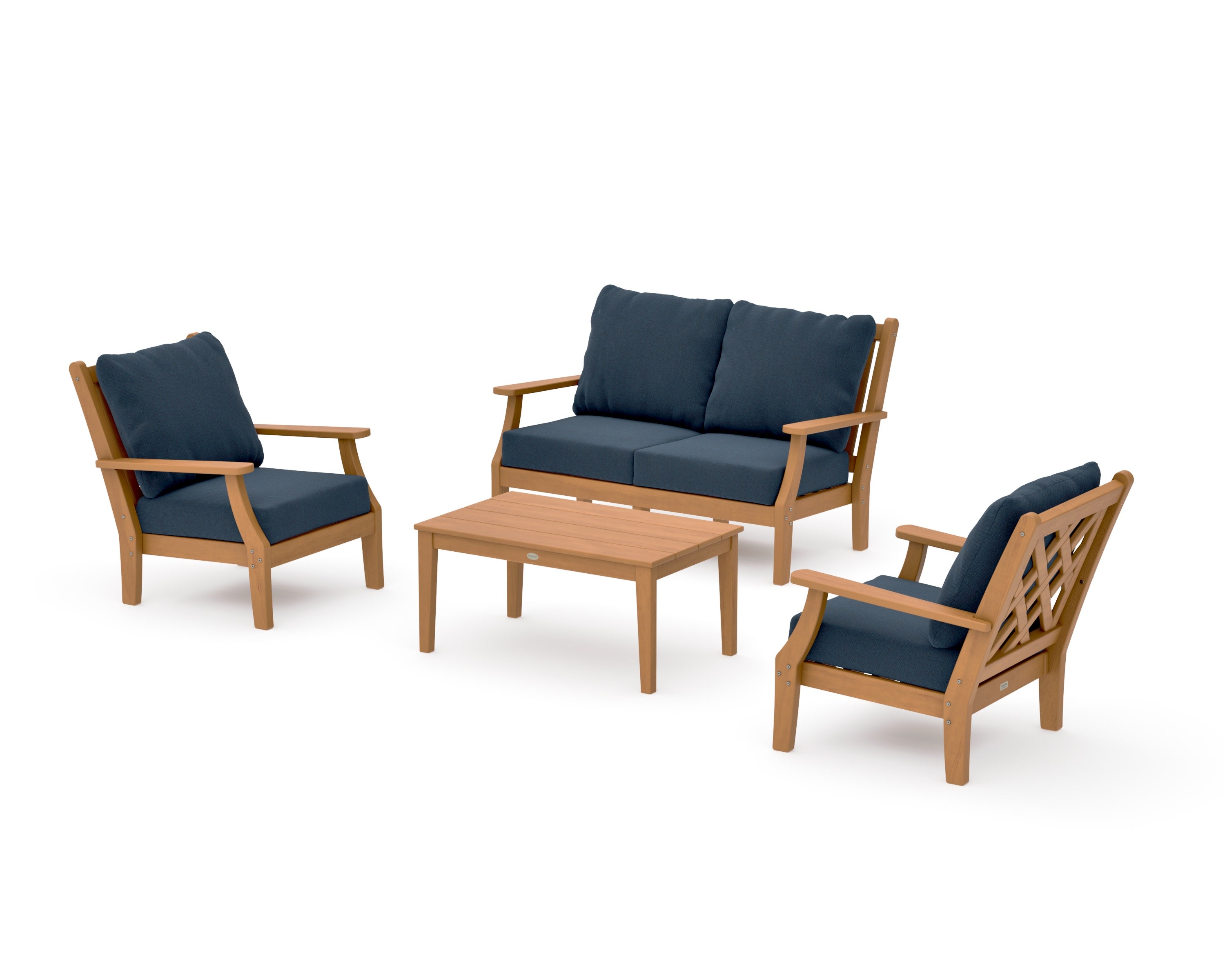 Wovendale 4-Piece Deep Seating Set with Loveseat in Natural / Marine Indigo