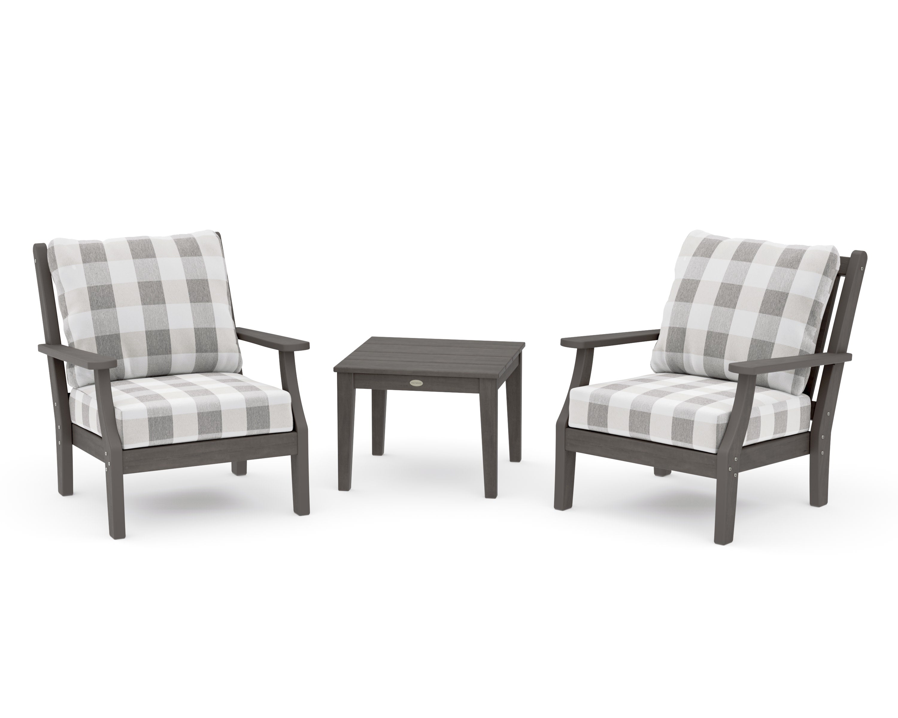 Wovendale 3-Piece Deep Seating Set in Driftwood / Buffalo Plaid Grey Mist