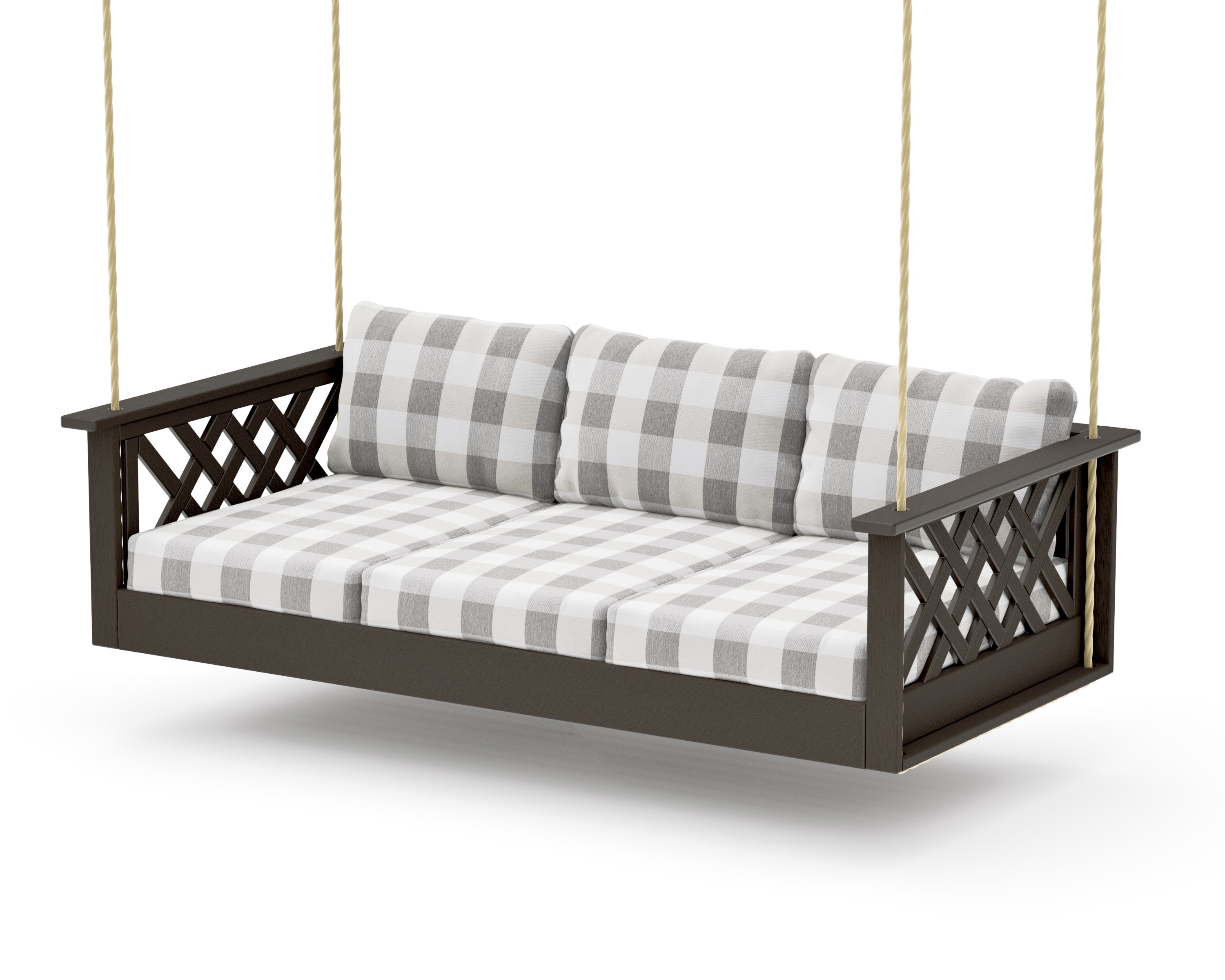 Wovendale Daybed Swing in Vintage Coffee / Buffalo Plaid Grey Mist