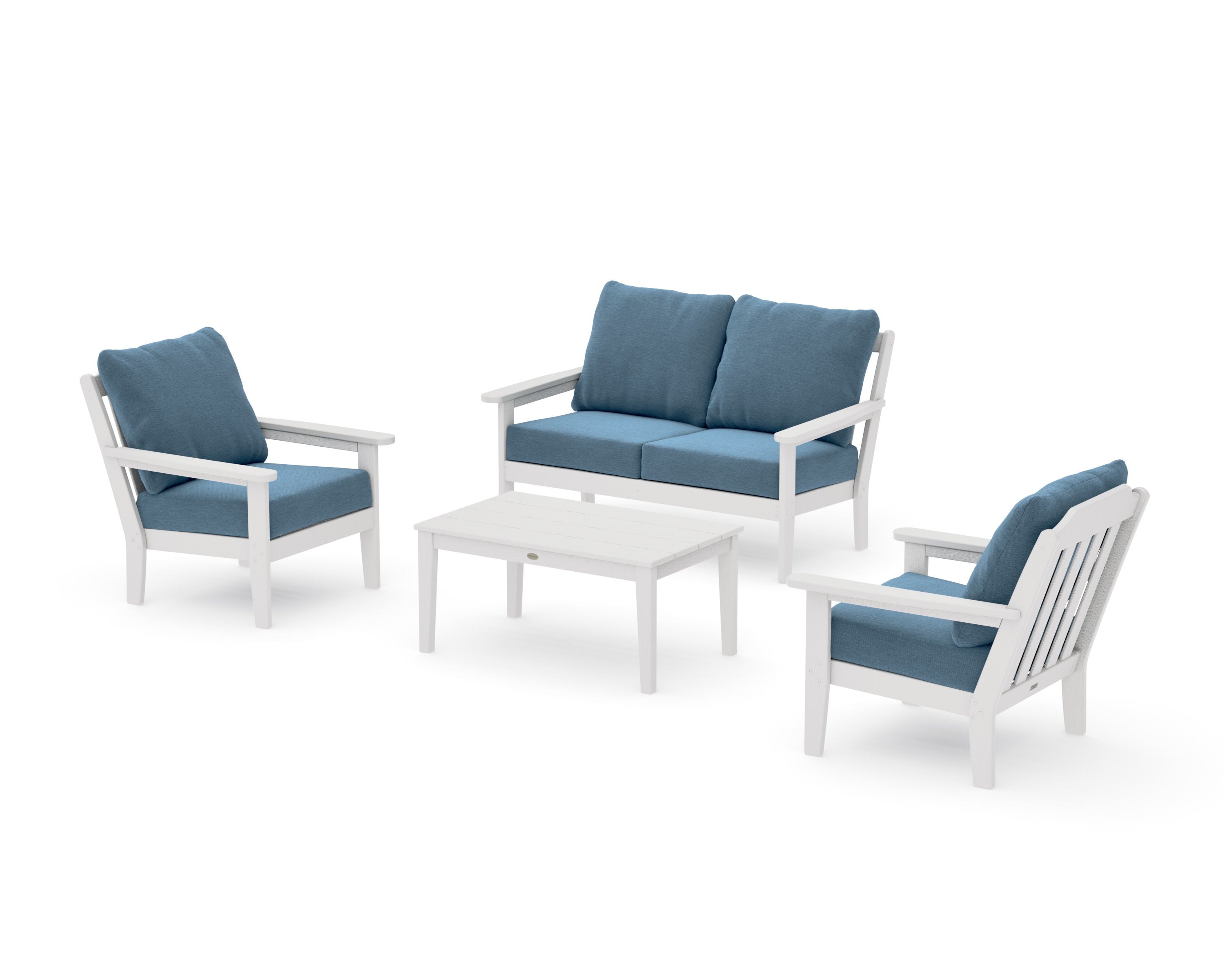 Cottage 4-Piece Deep Seating Set with Loveseat in Vintage White / Sky Blue