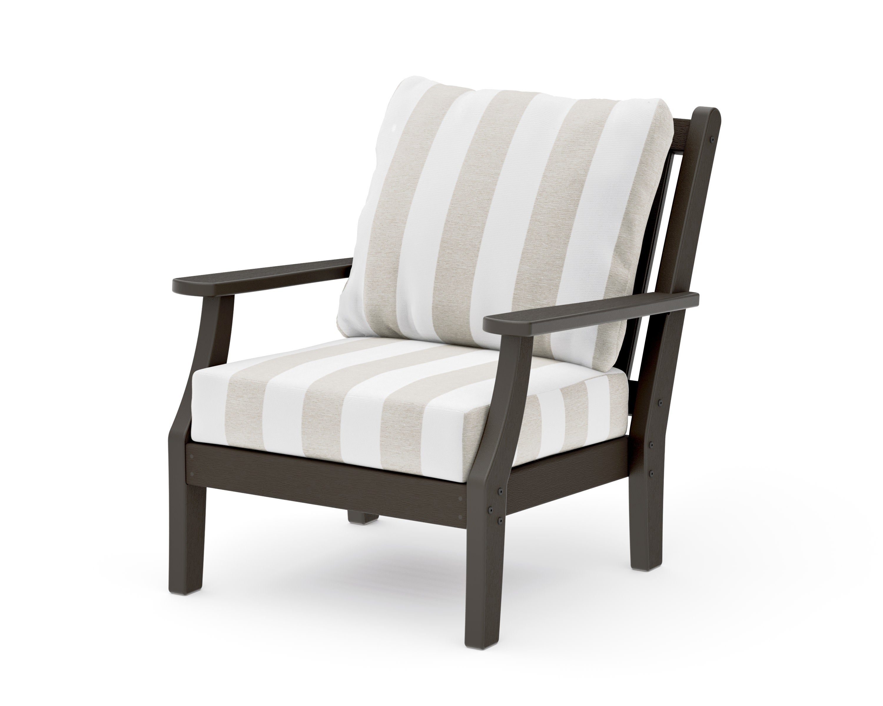 Wovendale Deep Seating Chair in Vintage Coffee / Cabana Stripe Dune Burlap