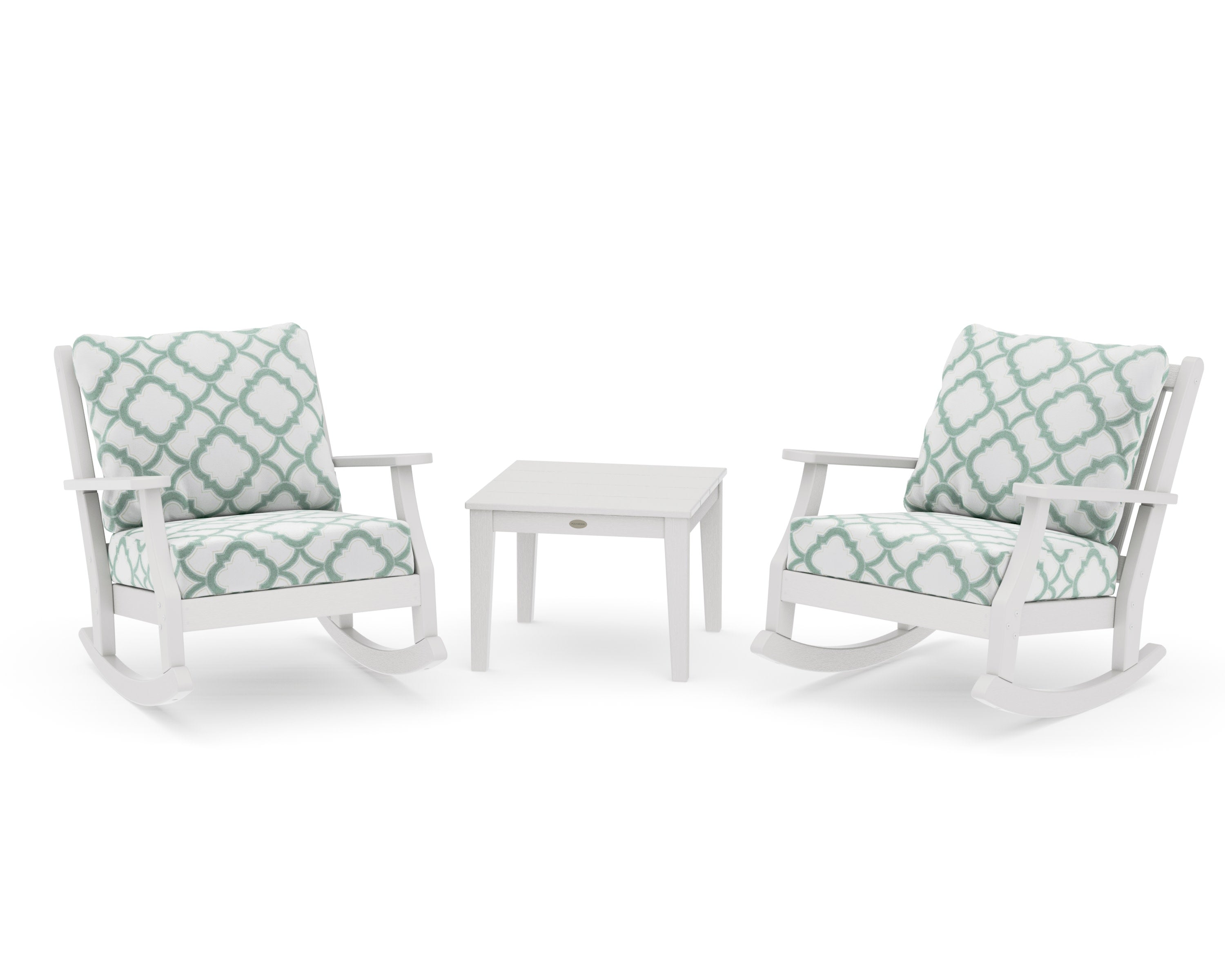 Wovendale 3-Piece Deep Seating Rocker Set in Vintage White / Trellis Glacier Spa
