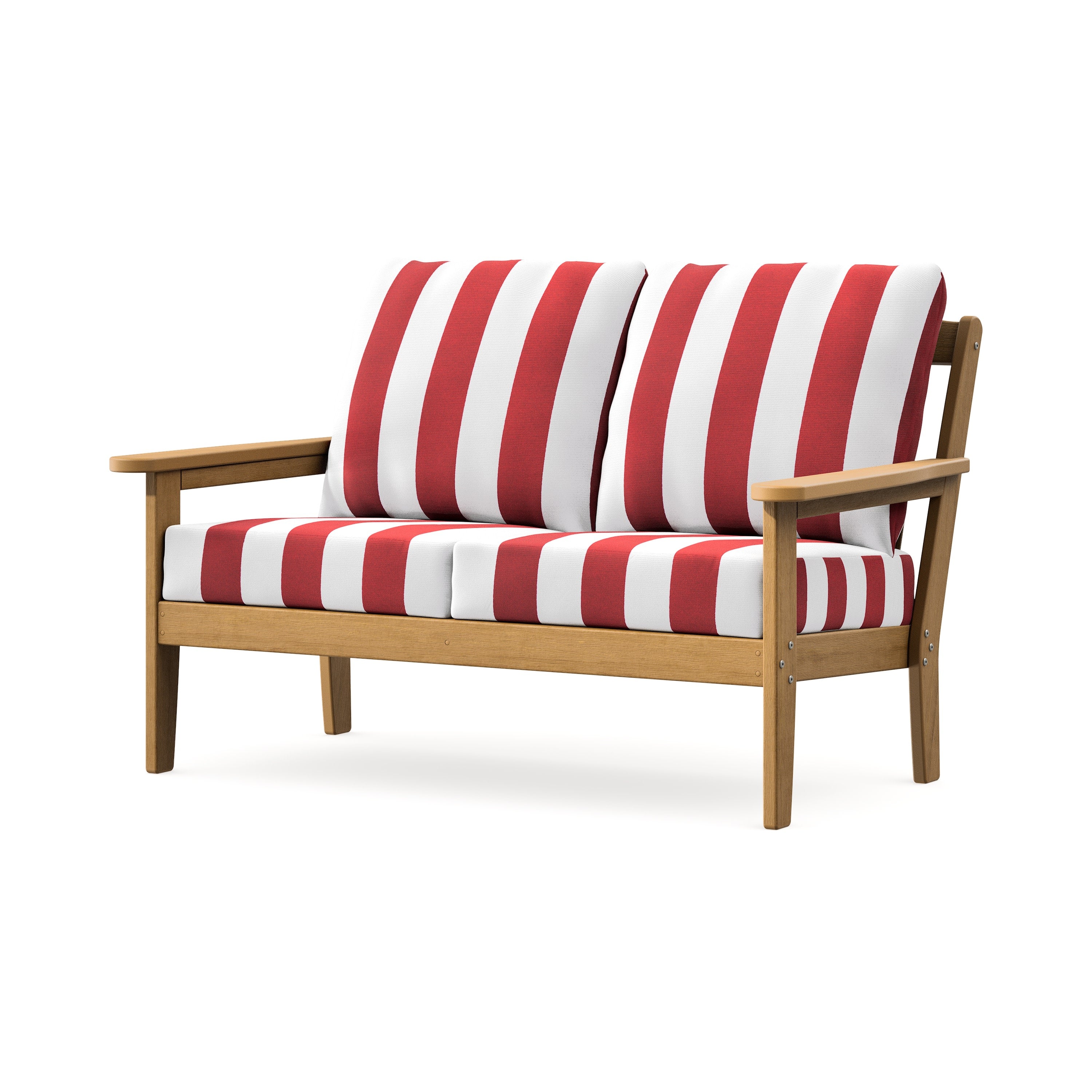 Cottage Deep Seating Loveseat in Natural / Cabana Stripe Crimson