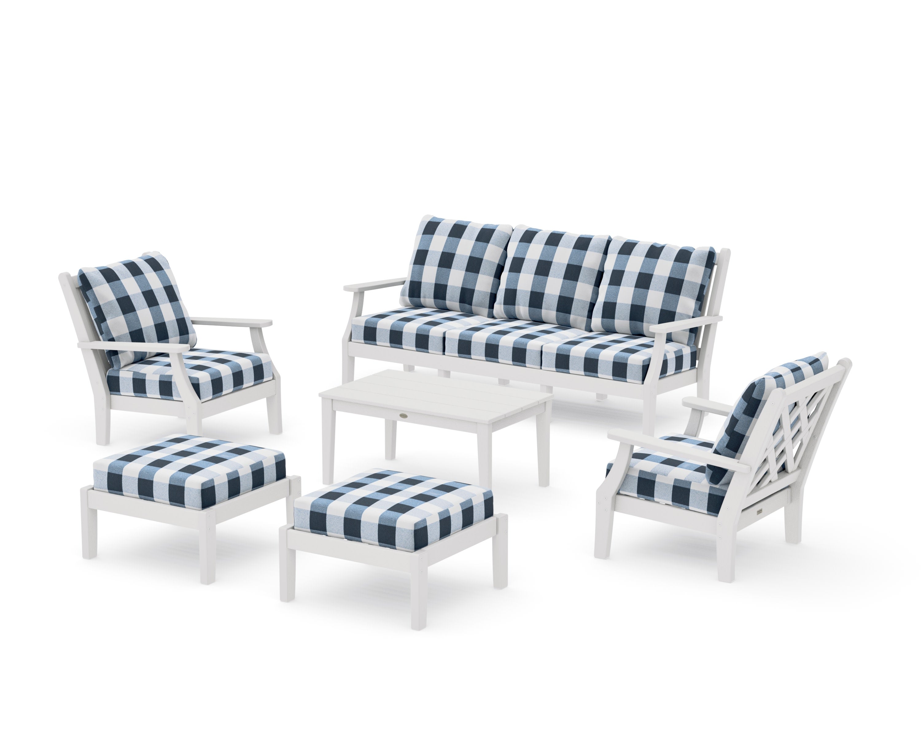 Wovendale 6-Piece Lounge Sofa Set in Vintage White / Buffalo Plaid Marine Indigo