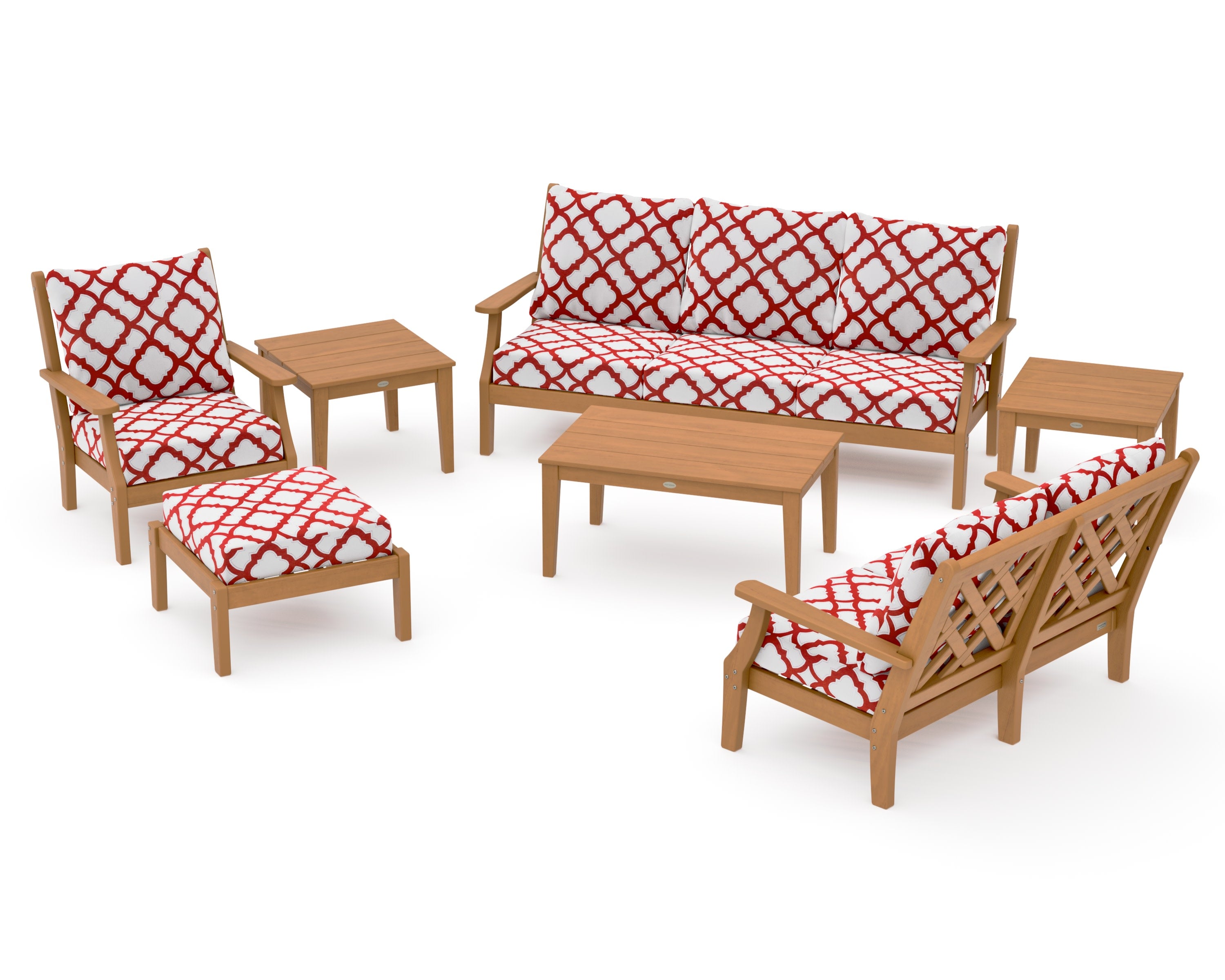 Wovendale 7-Piece Deep Seating Set in Natural / Trellis Crimson