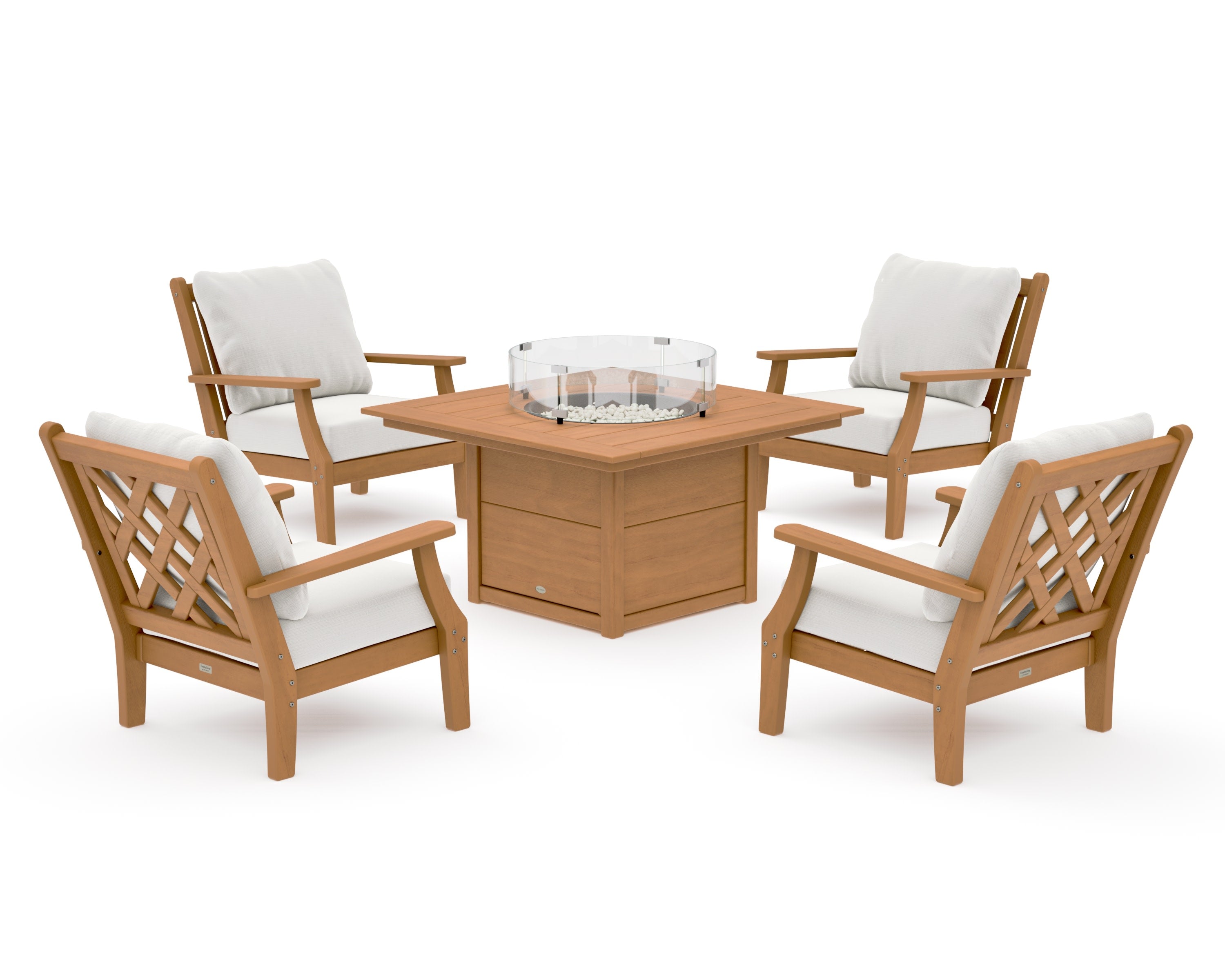 Wovendale 5-Piece Deep Seating Set with Fire Pit Table in Natural / Natural Linen