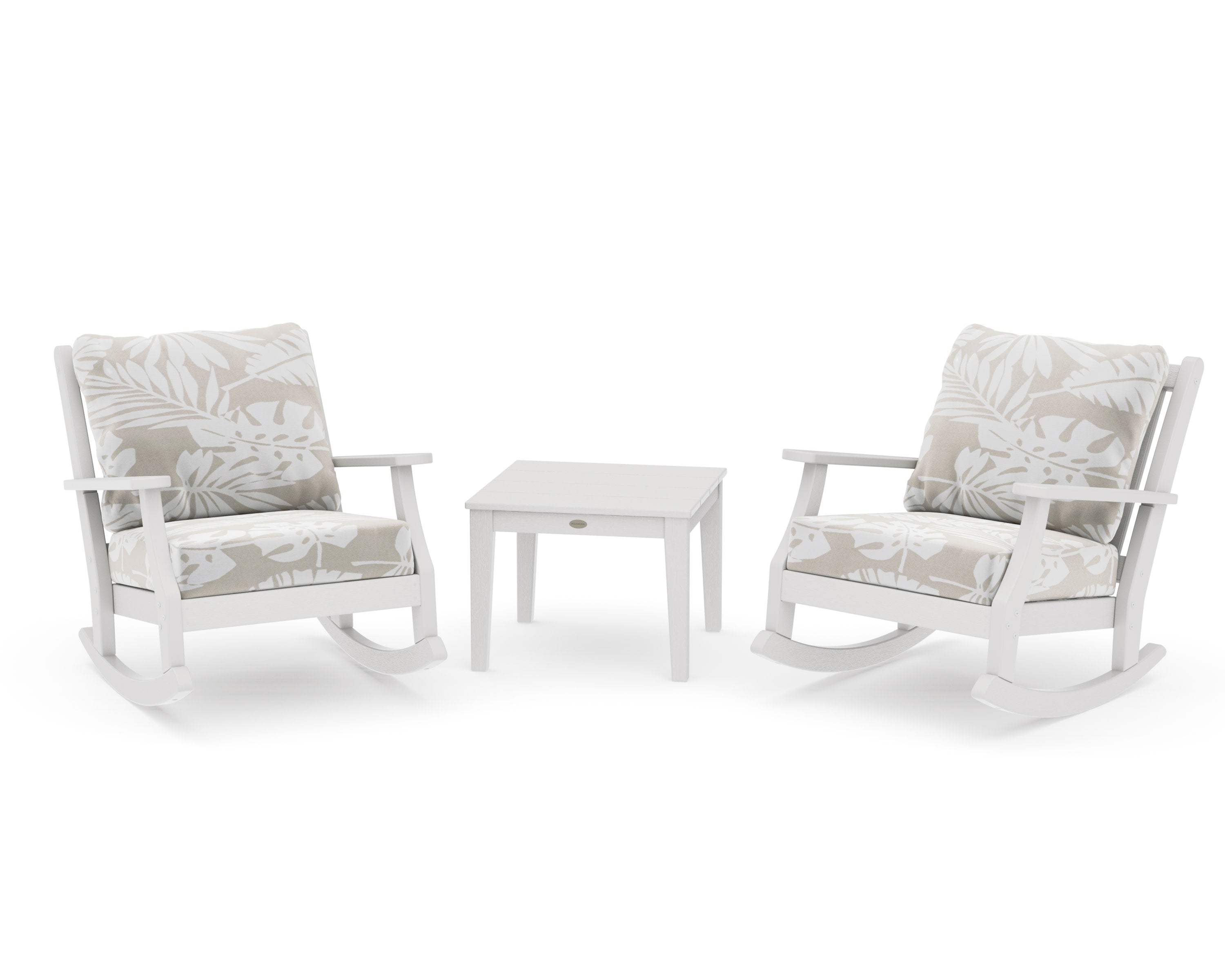 Wovendale 3-Piece Deep Seating Rocker Set in Vintage White / Leaf Dune Burlap