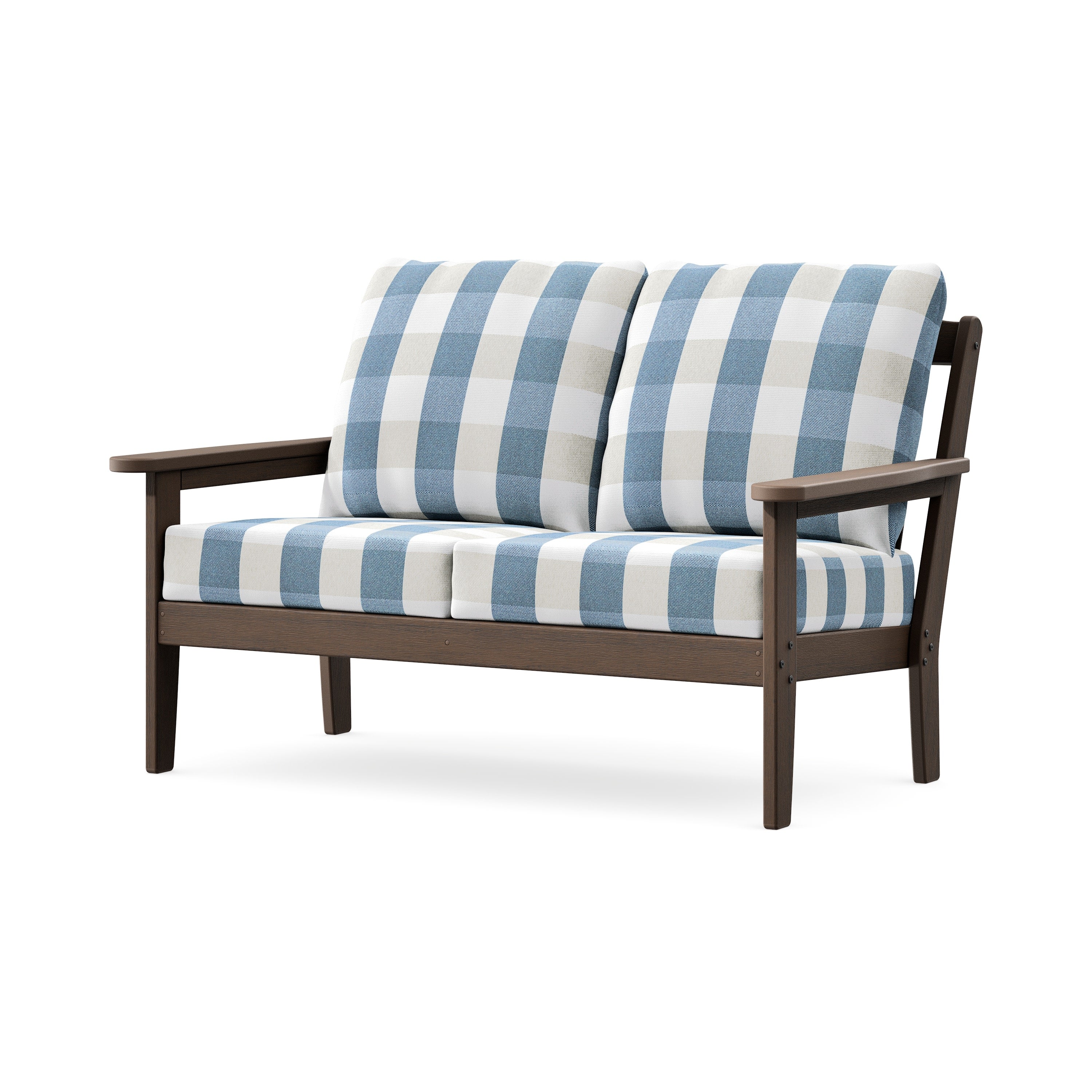 Cottage Deep Seating Loveseat in Kona / Buffalo Plaid Sky Blue