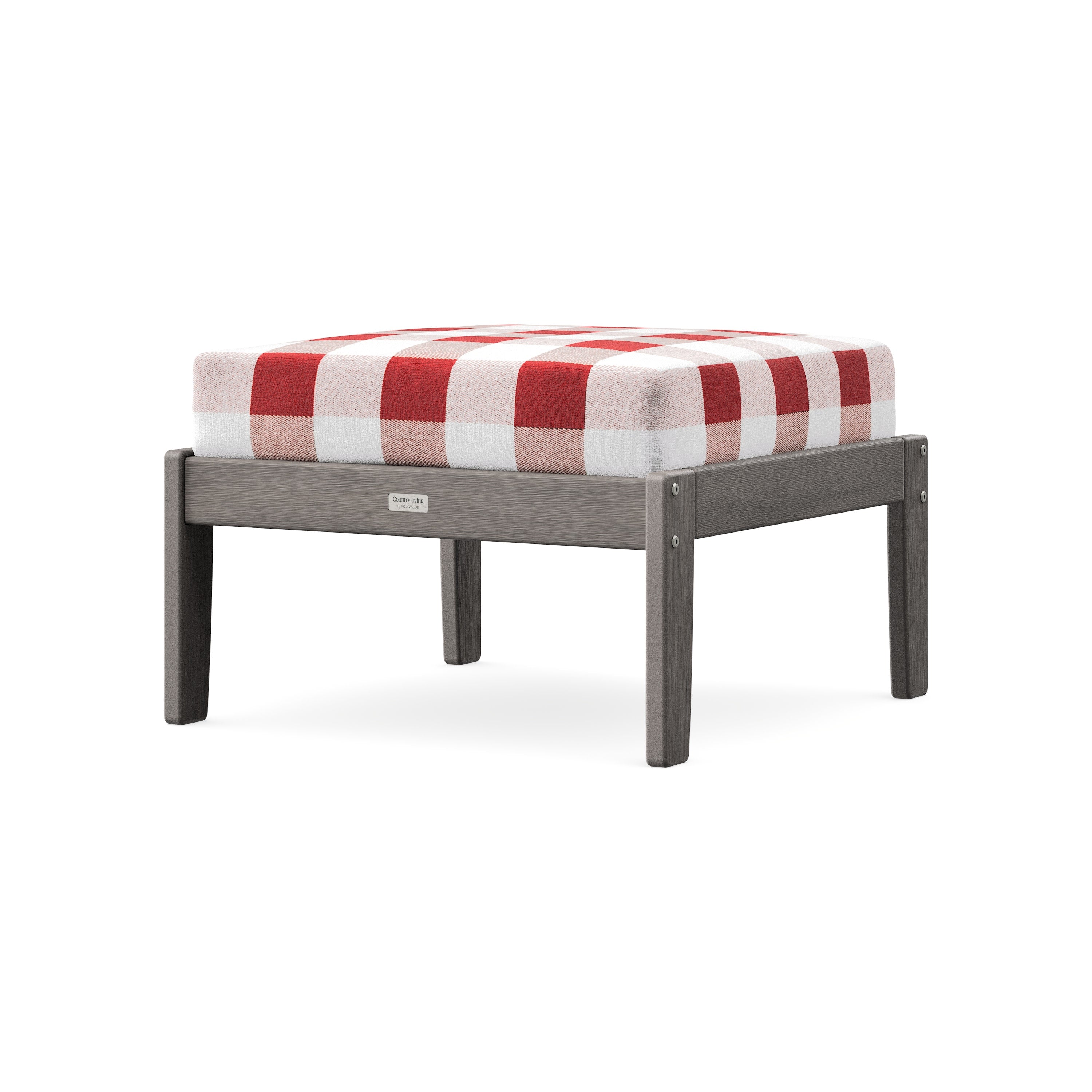 Cottage Deep Seating Ottoman in Driftwood / Buffalo Plaid Crimson