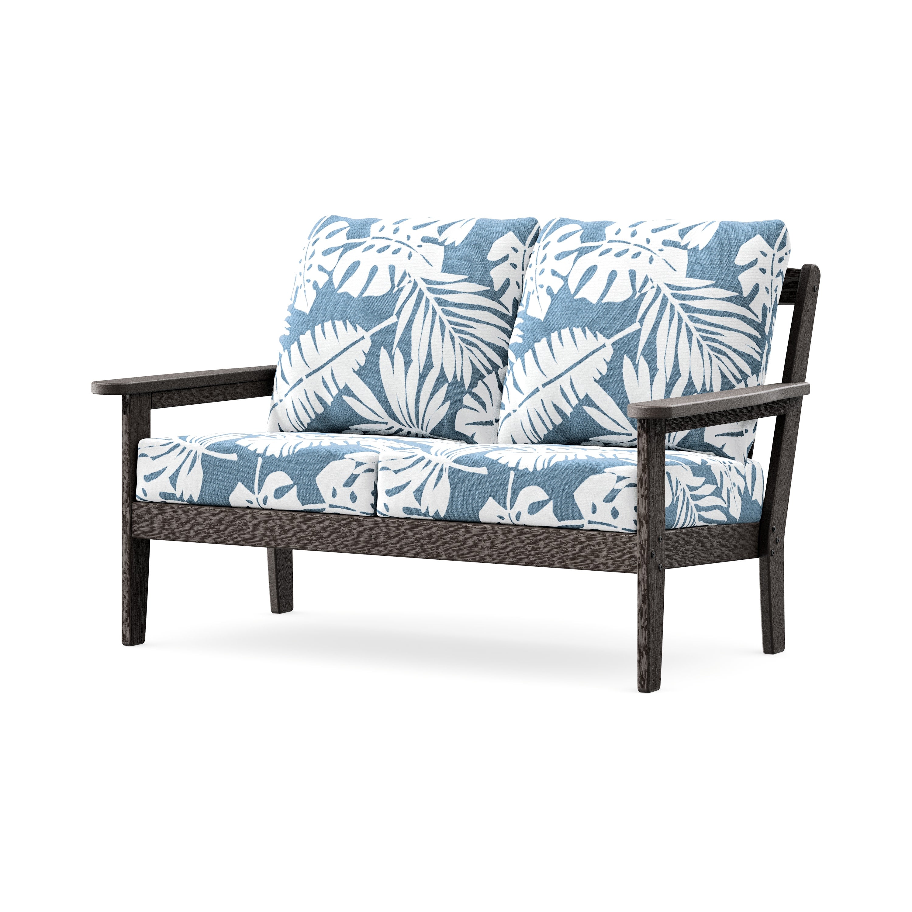 Cottage Deep Seating Loveseat in Vintage Coffee / Leaf Sky Blue