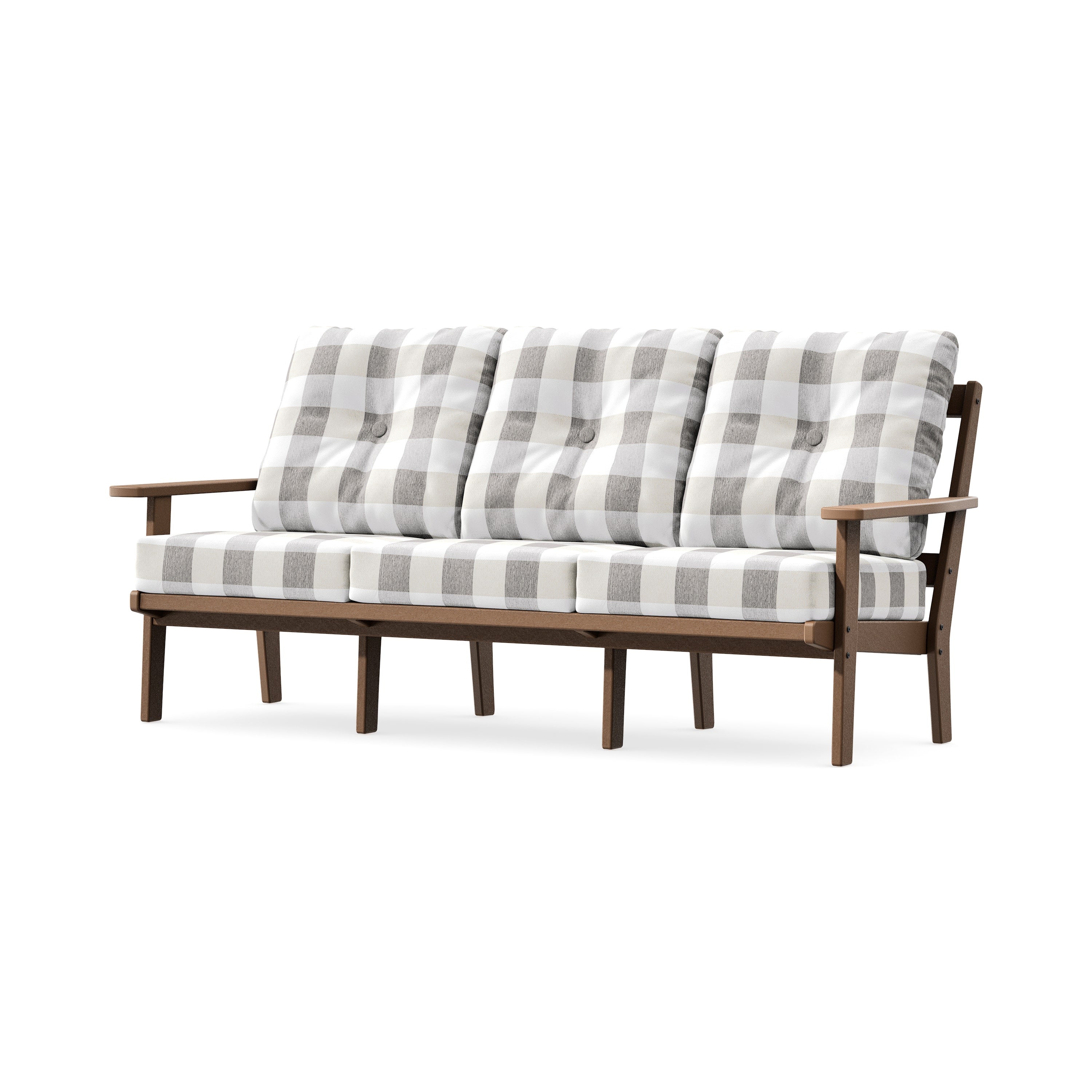 PrairieDeep Seating Sofa in Teak / Buffalo Plaid Grey Mist