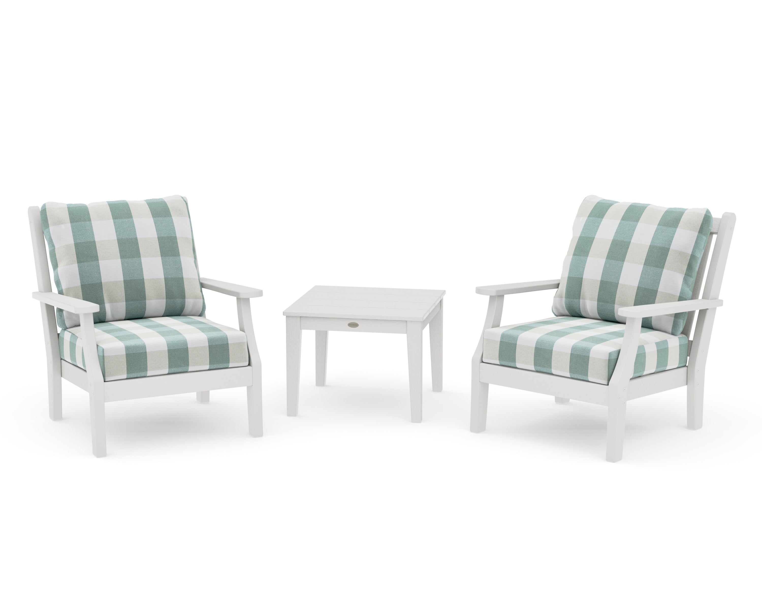Wovendale 3-Piece Deep Seating Set in Vintage White / Buffalo Plaid Glacier Spa