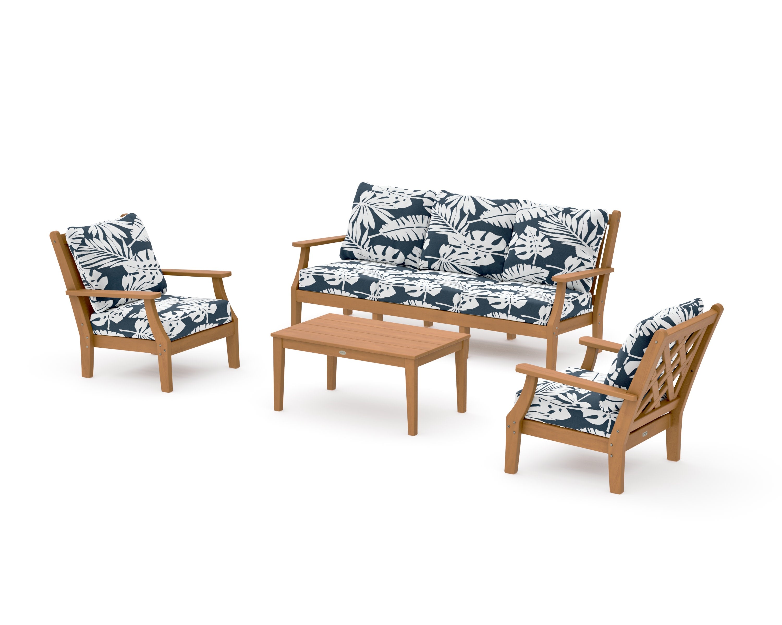 Wovendale 4-Piece Deep Seating Set with Sofa in Natural / Leaf Marine Indigo