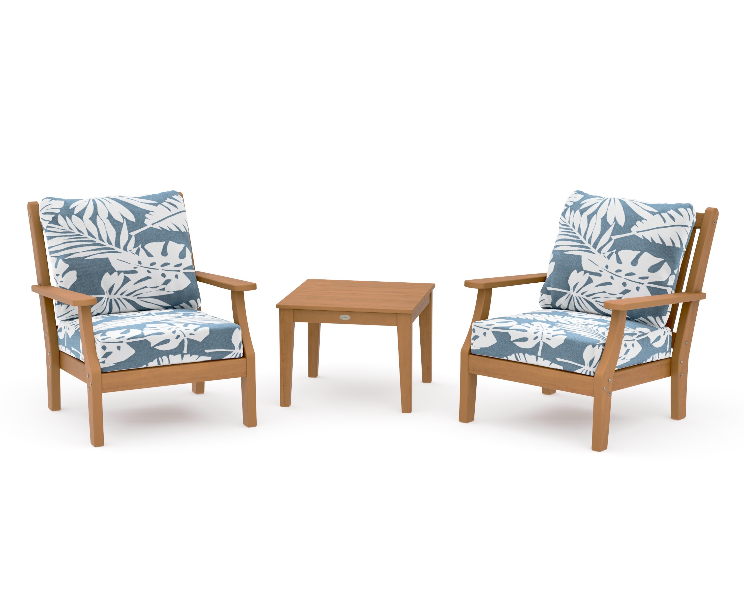Wovendale 3-Piece Deep Seating Set in Natural / Leaf Sky Blue