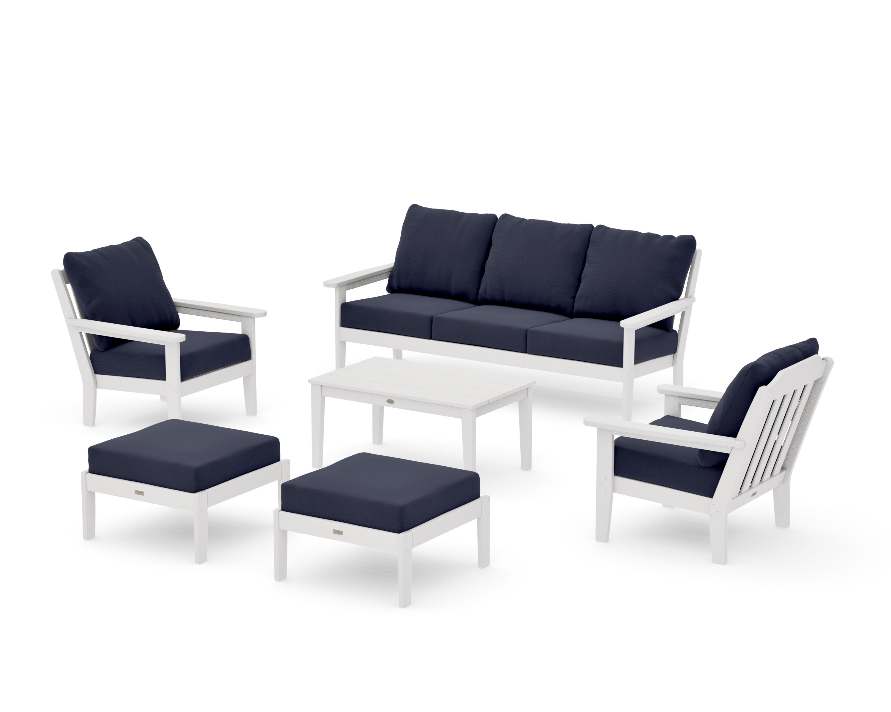 Cottage 6-Piece Lounge Sofa Set in Vintage White / Navy Linen