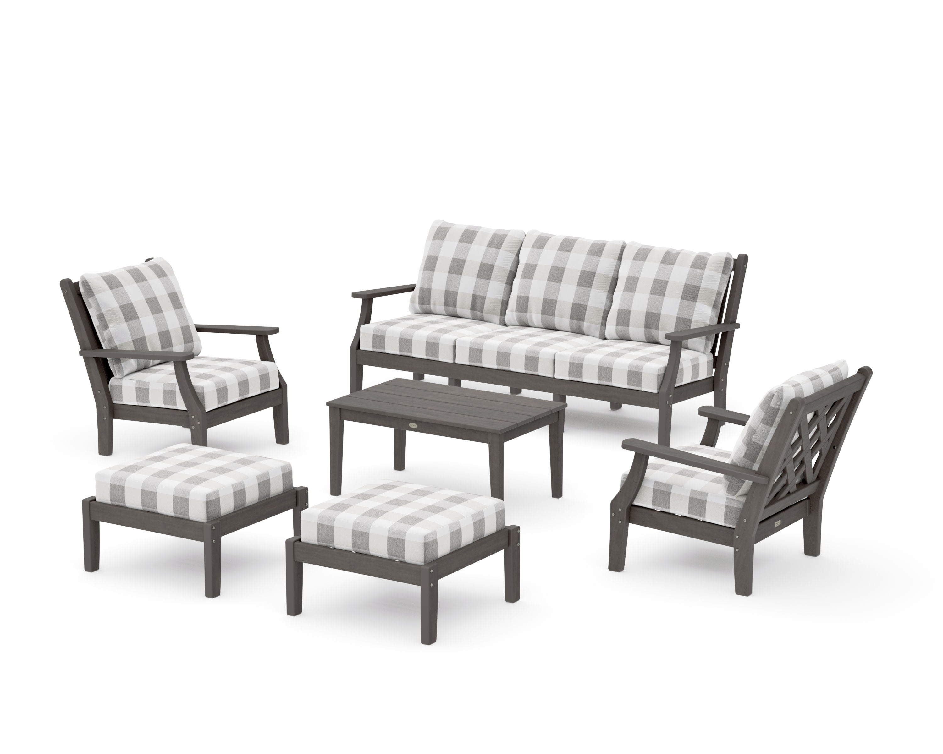 Wovendale 6-Piece Lounge Sofa Set in Driftwood / Buffalo Plaid Grey Mist