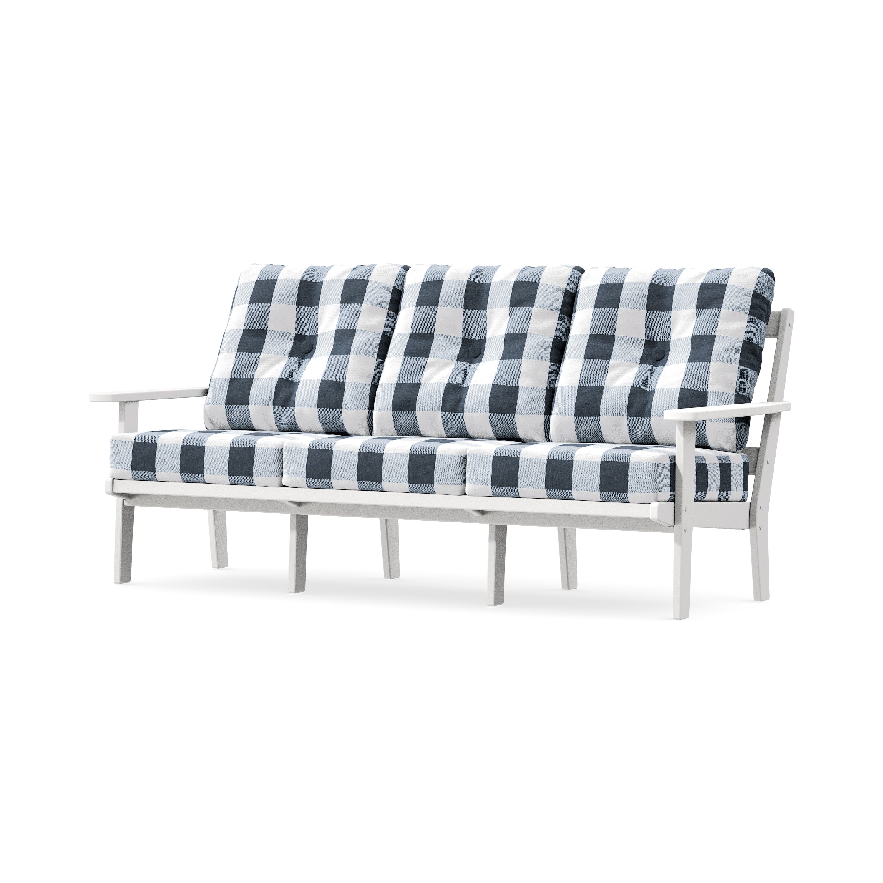 PrairieDeep Seating Sofa in White / Buffalo Plaid Marine Indigo