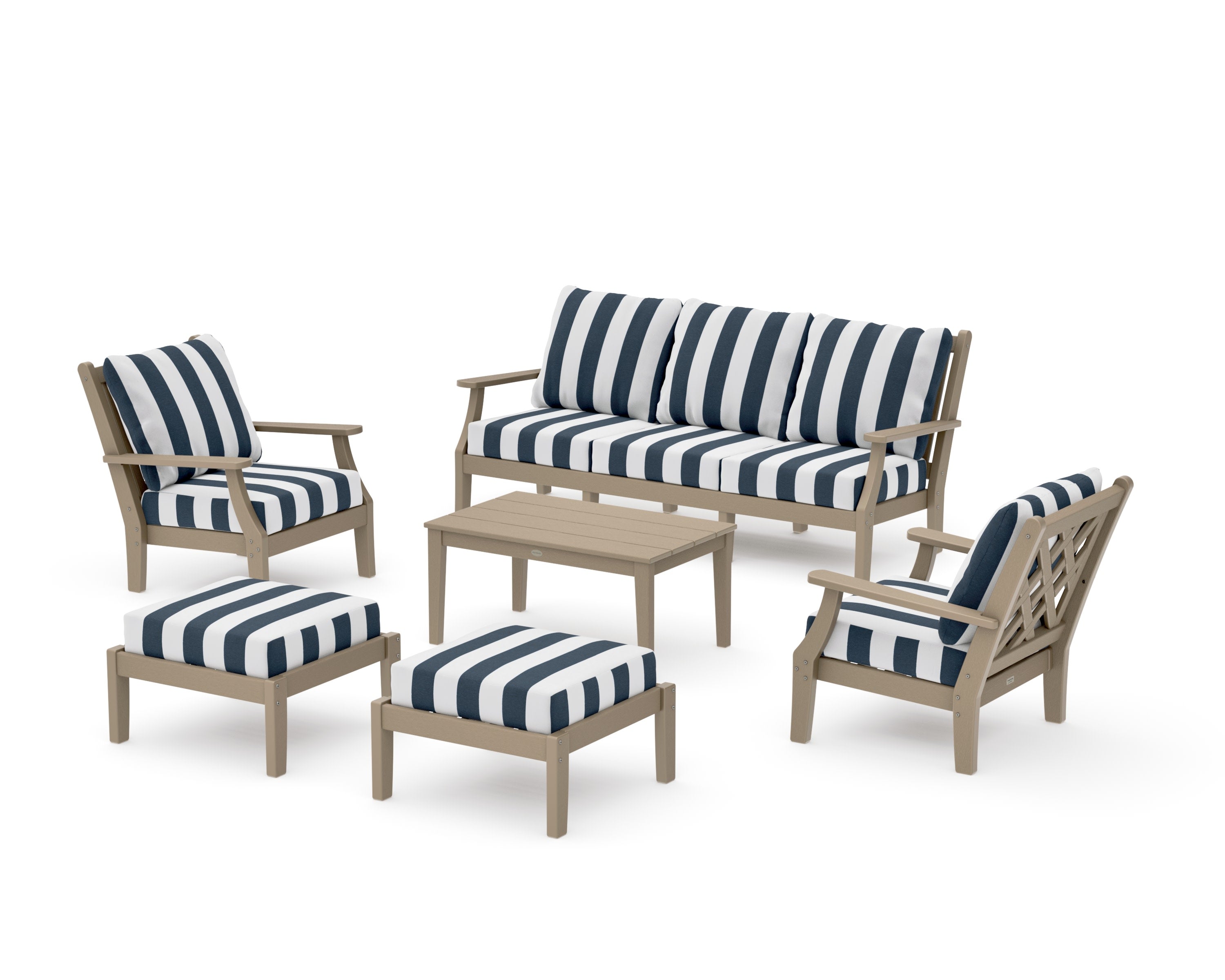 Wovendale 6-Piece Lounge Sofa Set in Vintage Sahara / Cabana Stripe Marine Indigo