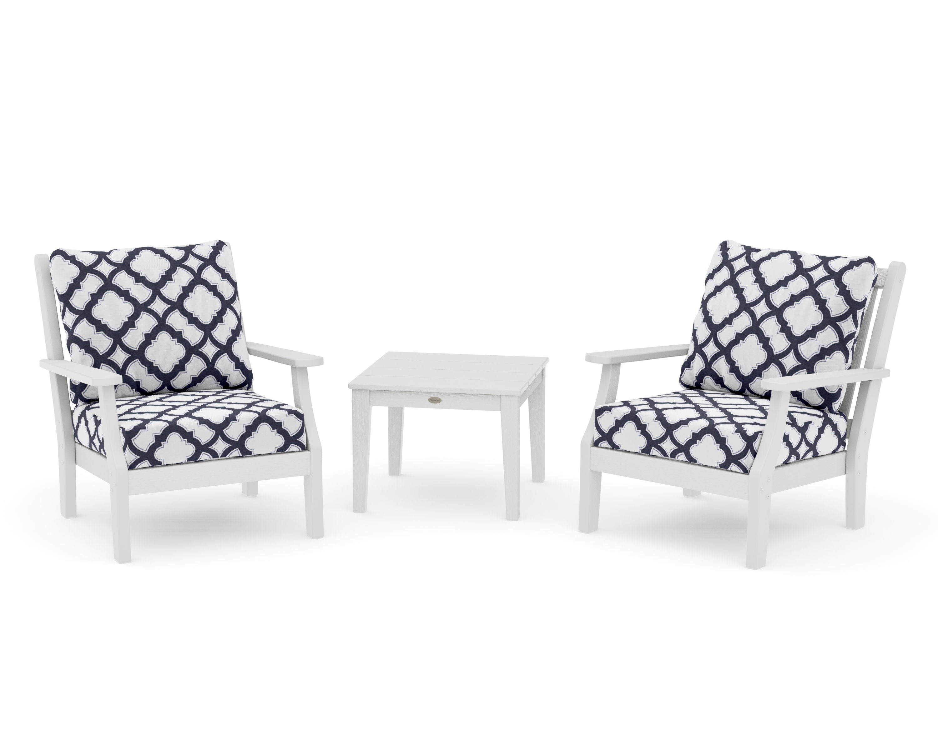 Wovendale 3-Piece Deep Seating Set in Vintage White / Trellis Navy