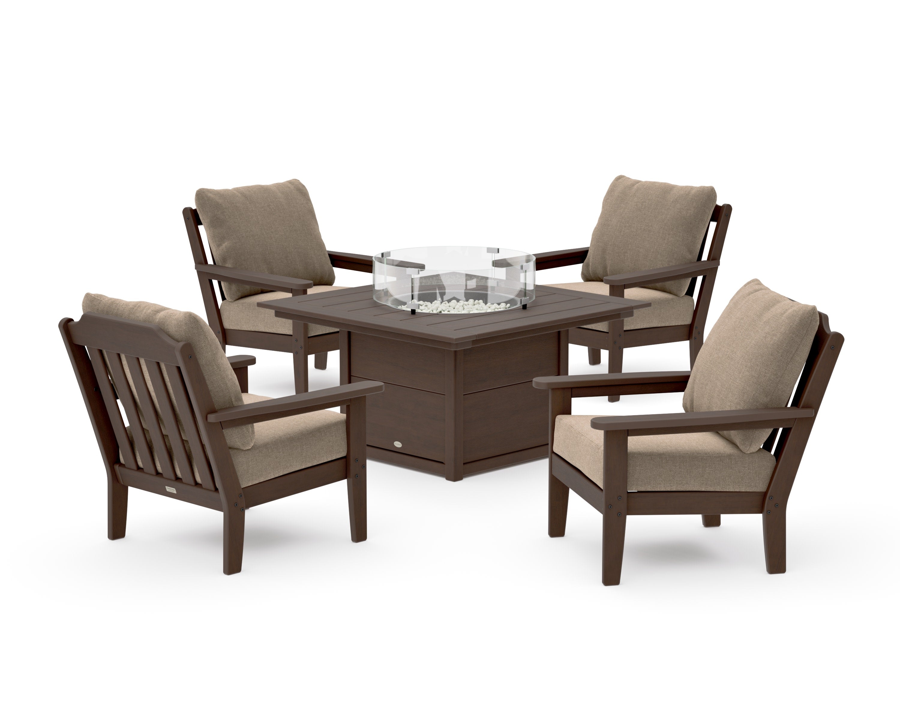 Cottage 5-Piece Deep Seating Set with Fire Pit Table in Kona / Spiced Burlap