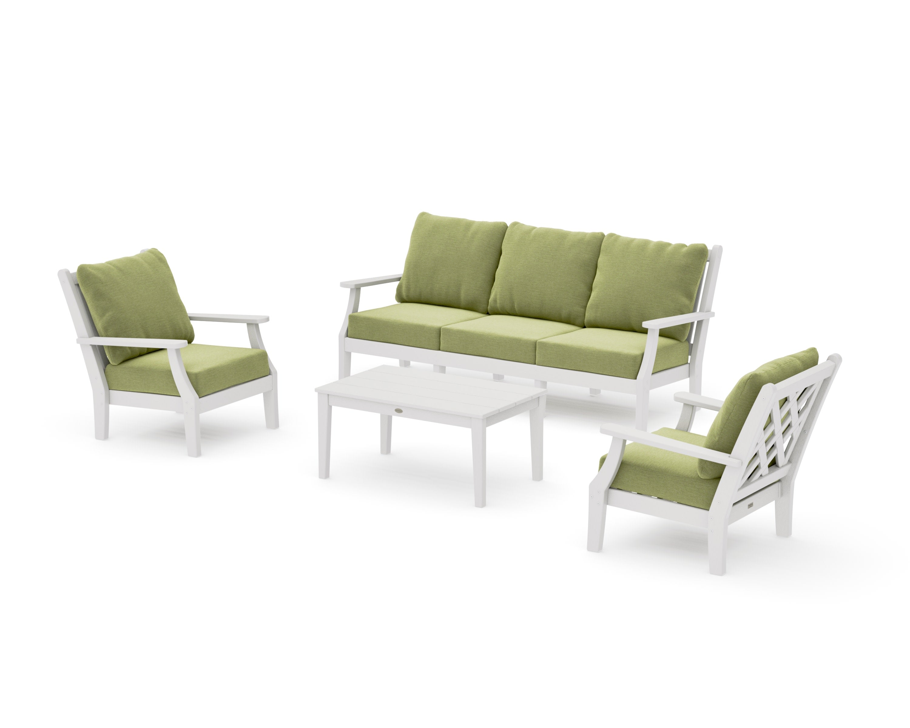 Wovendale 4-Piece Deep Seating Set with Sofa in Vintage White / Chartreuse Boucle