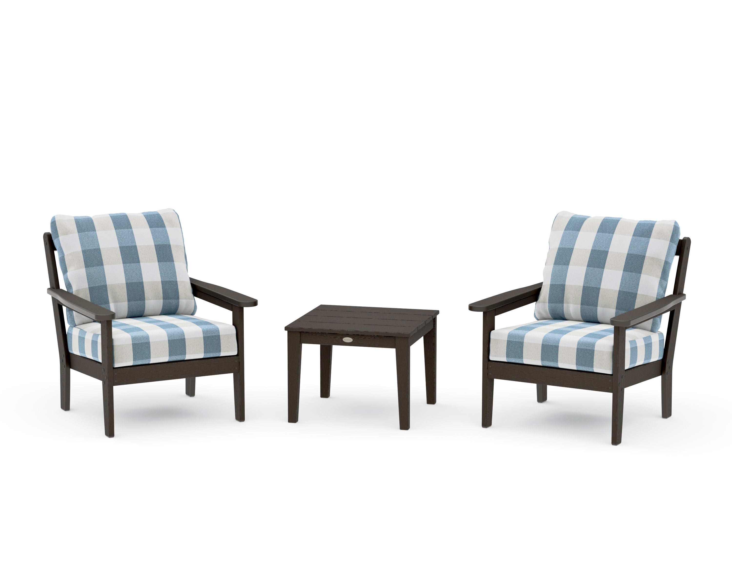 Cottage 3-Piece Deep Seating Set in Vintage Coffee / Buffalo Plaid Sky Blue