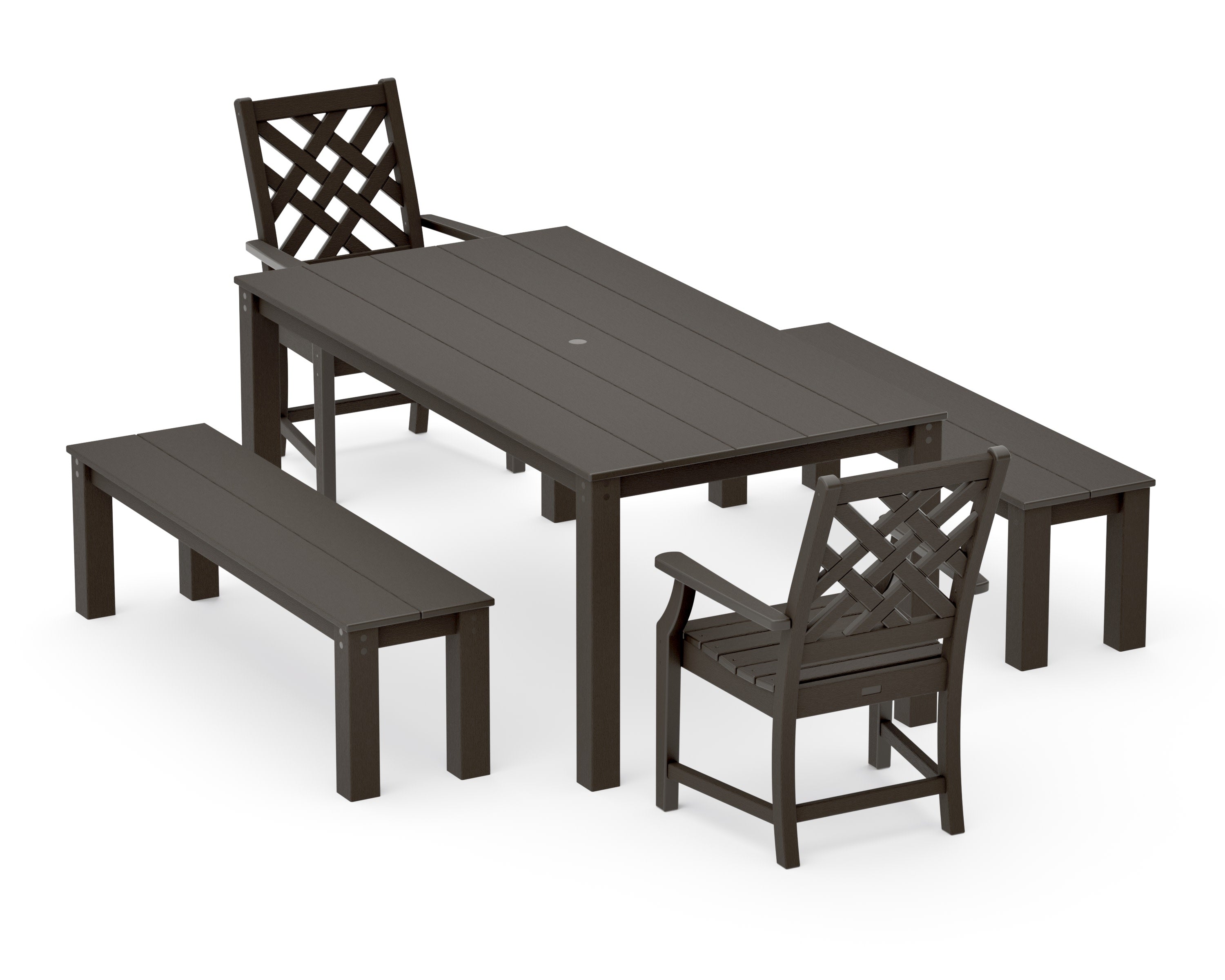 Wovendale 5-Piece Parsons Dining Set with Benches in Vintage Coffee