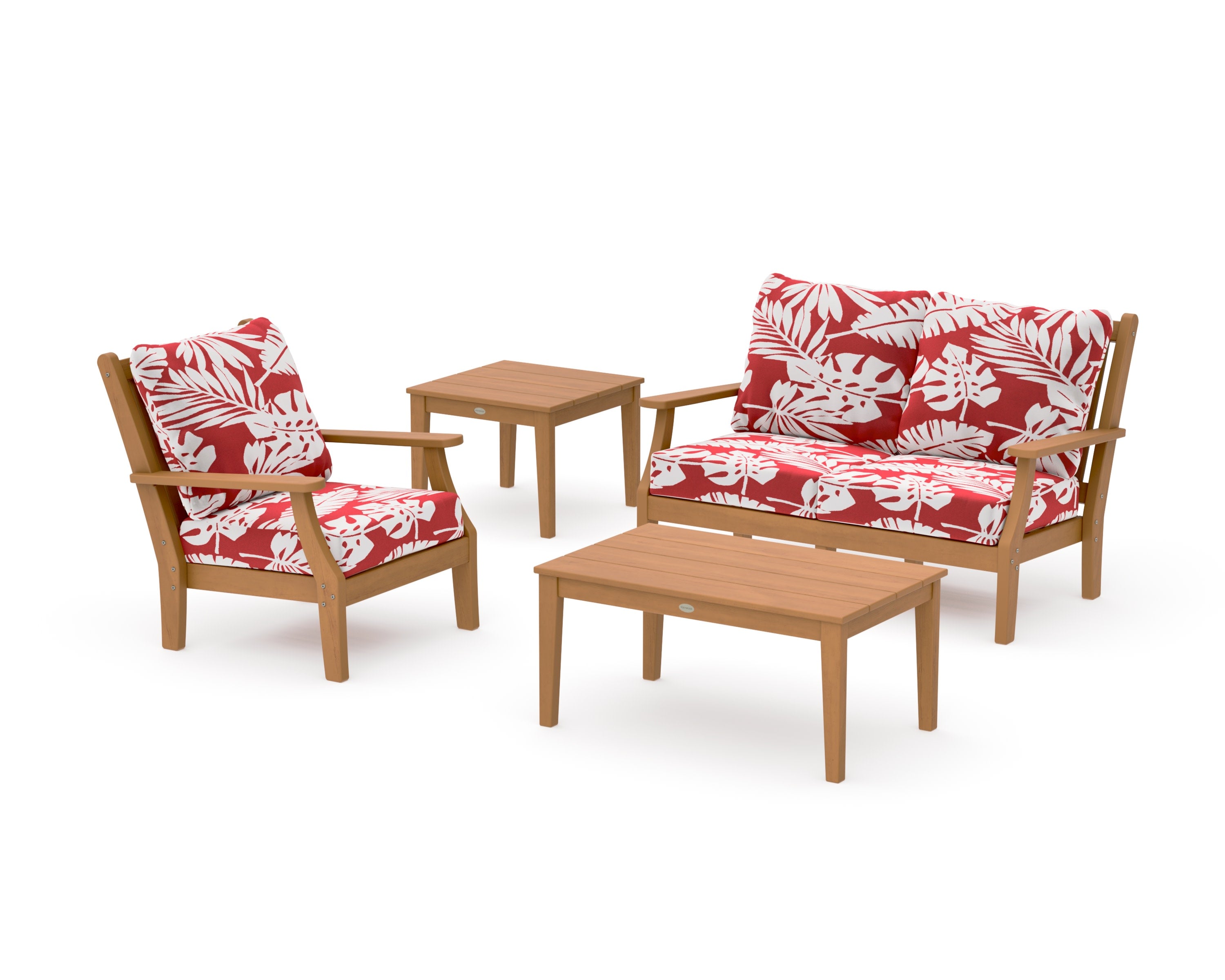 Wovendale 4-Piece Deep Seating Set in Natural / Leaf Crimson
