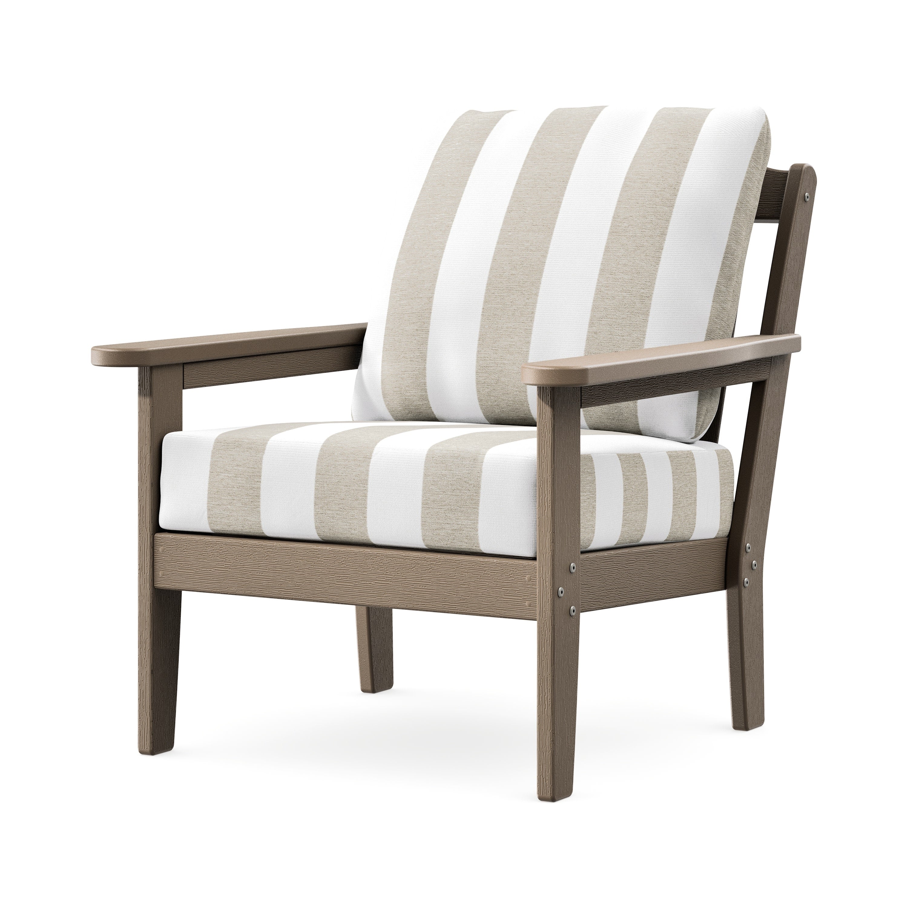 Cottage Deep Seating Chair in Vintage Sahara / Cabana Stripe Dune Burlap