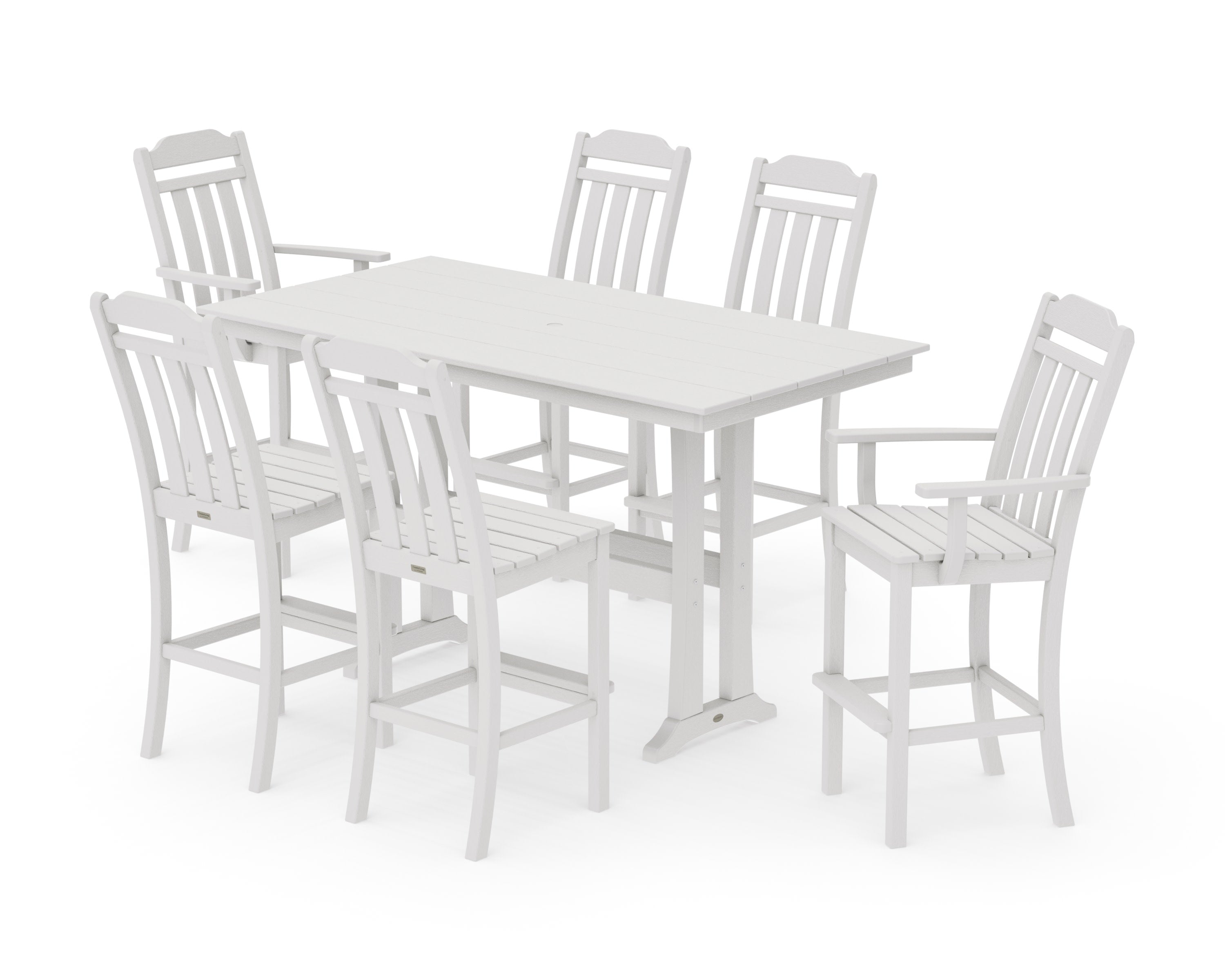 Cottage 7-Piece Farmhouse Bar Set with Trestle Legs in Vintage White