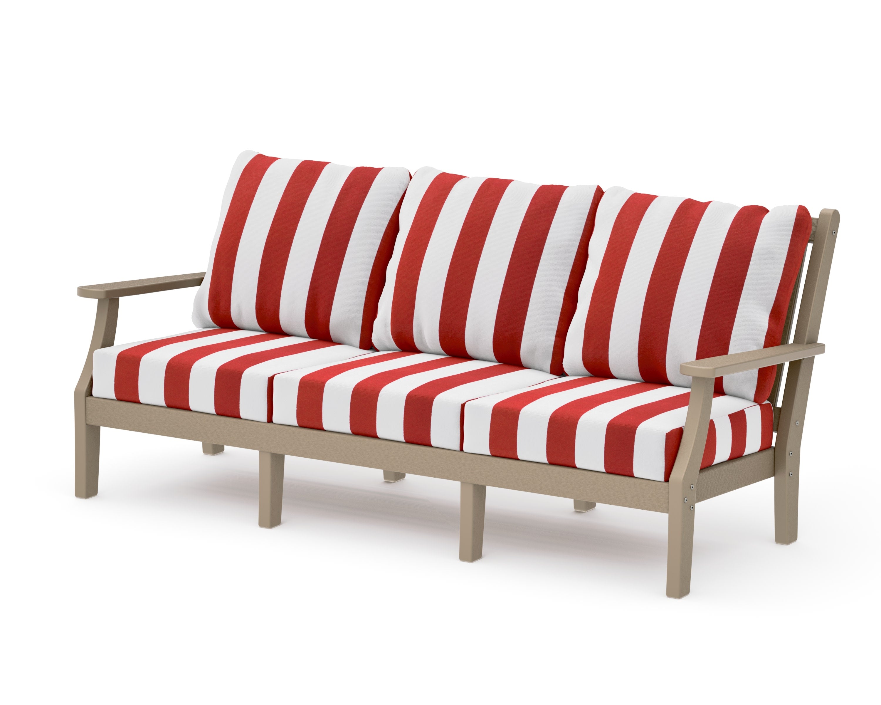 Wovendale Deep Seating Sofa in Vintage Sahara / Cabana Stripe Crimson