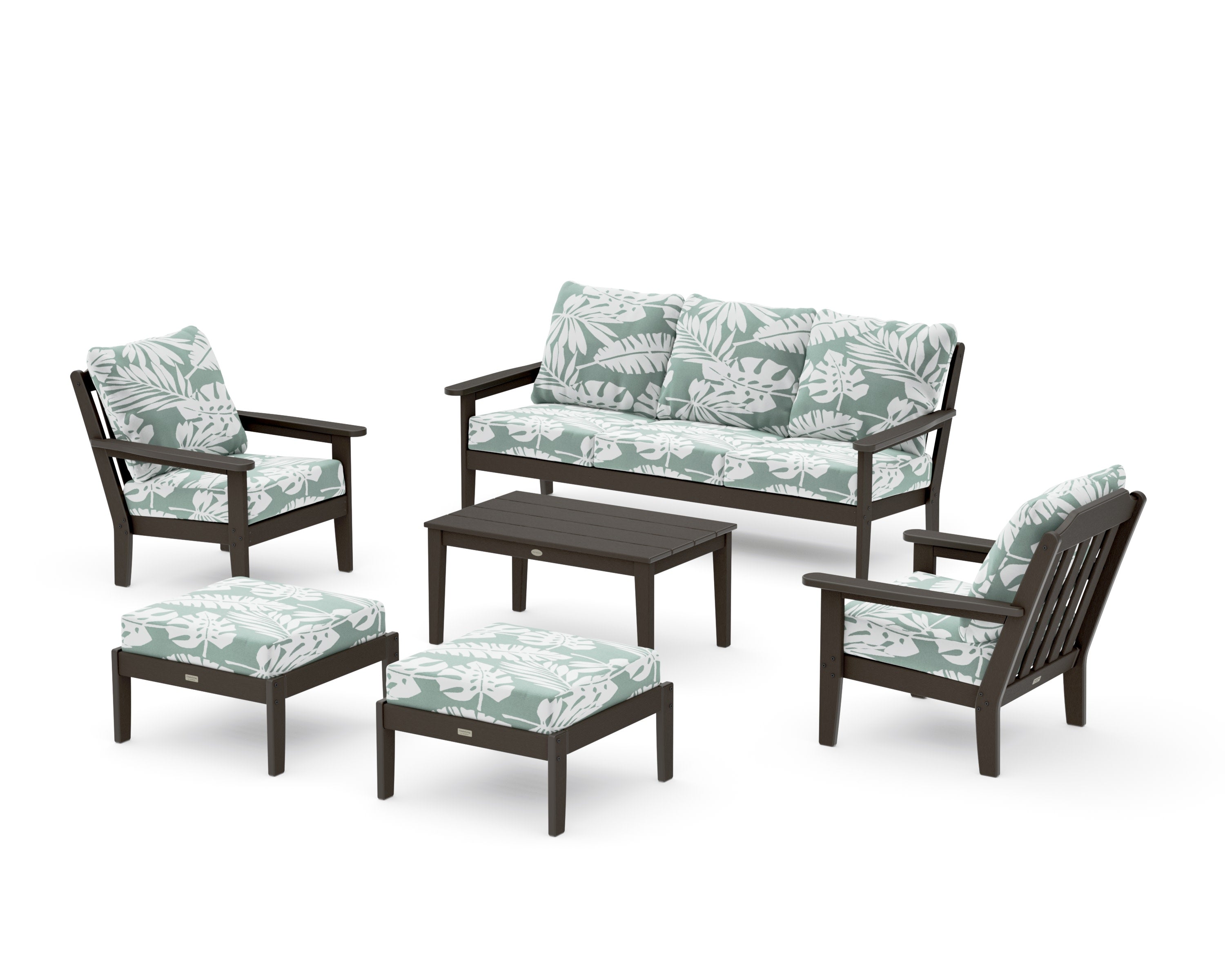 Cottage 6-Piece Lounge Sofa Set in Vintage Coffee / Leaf Glacier Spa