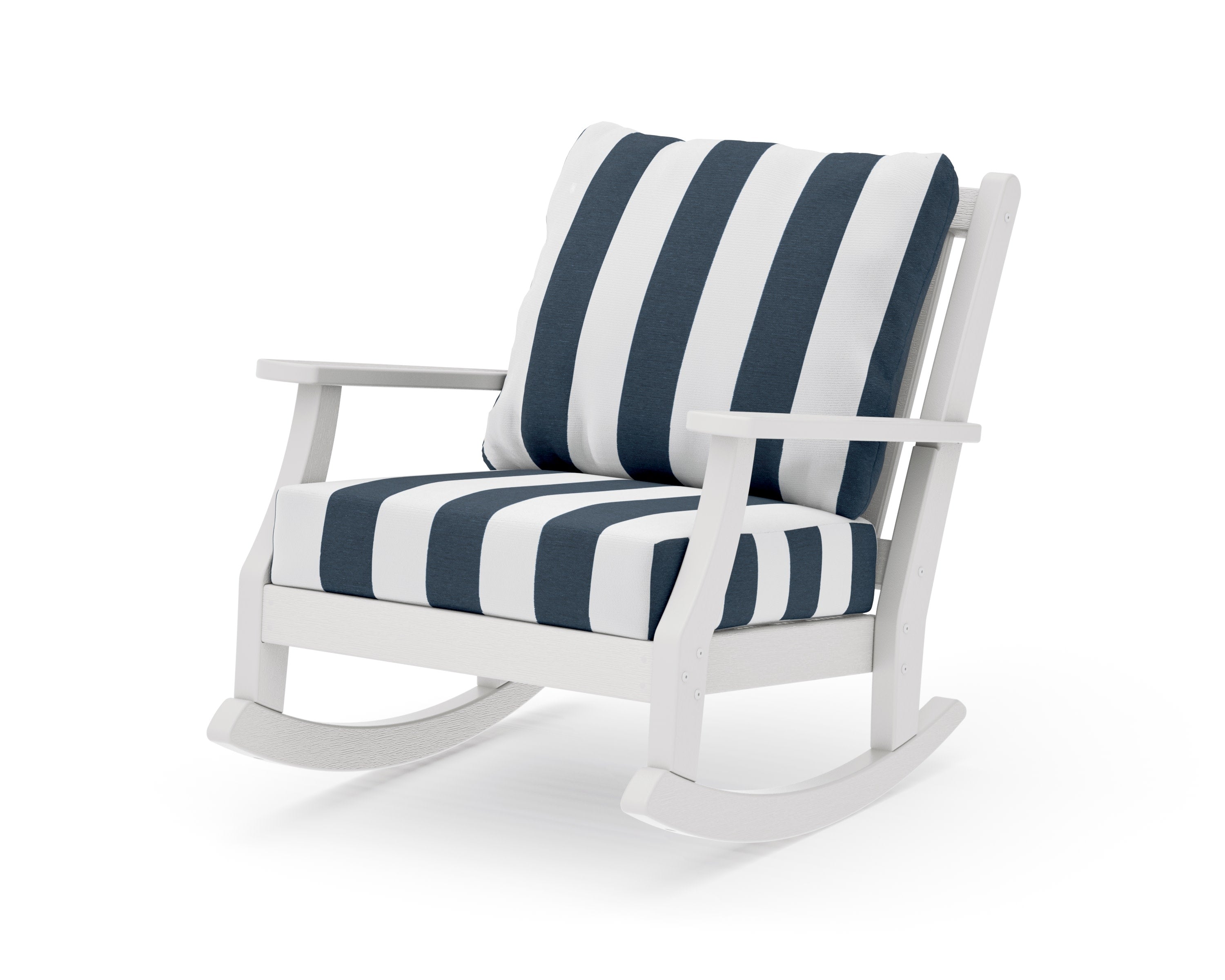 Wovendale Deep Seating Rocking Chair in Vintage White / Cabana Stripe Marine Indigo