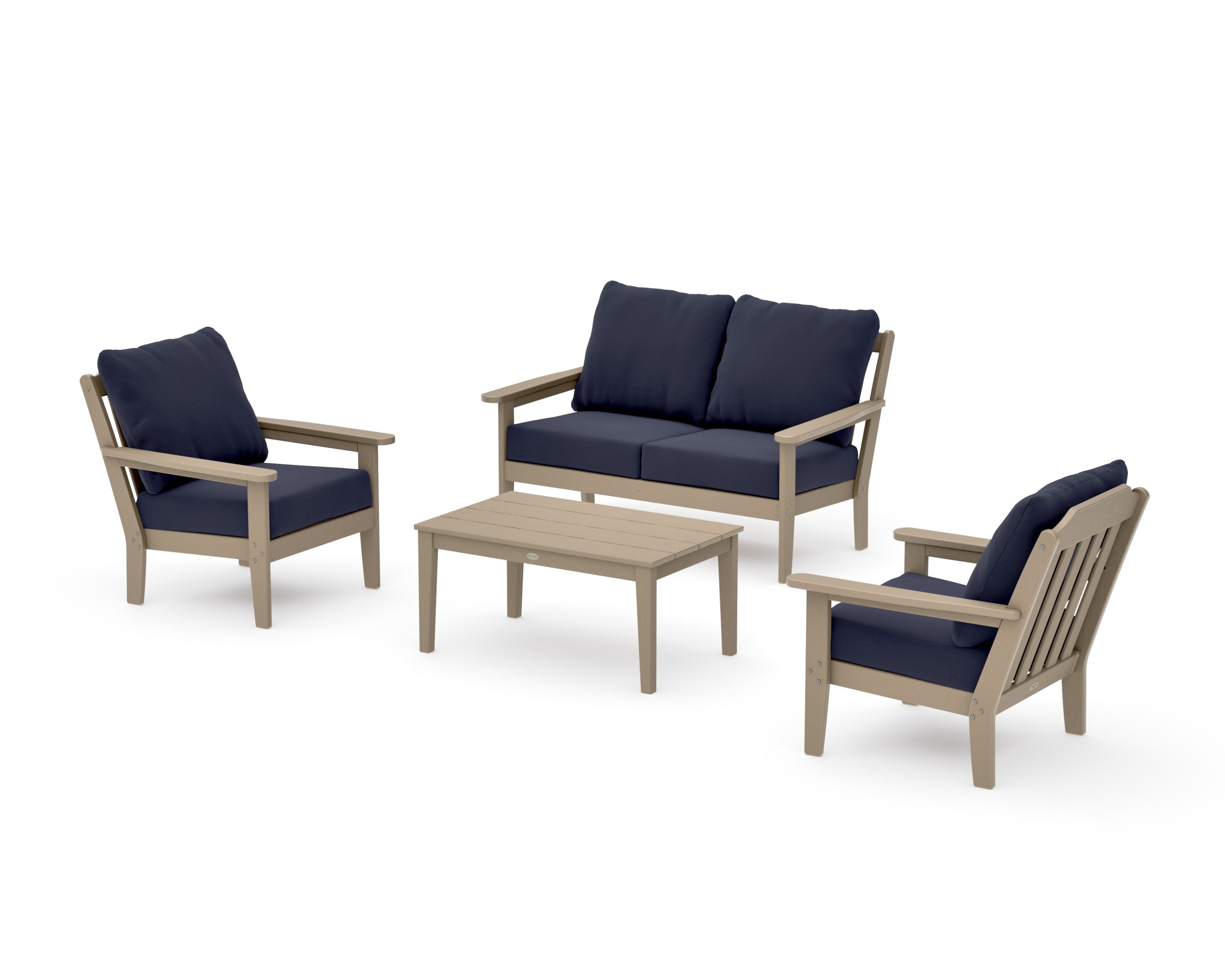 Cottage 4-Piece Deep Seating Set with Loveseat in Vintage Sahara / Navy Linen