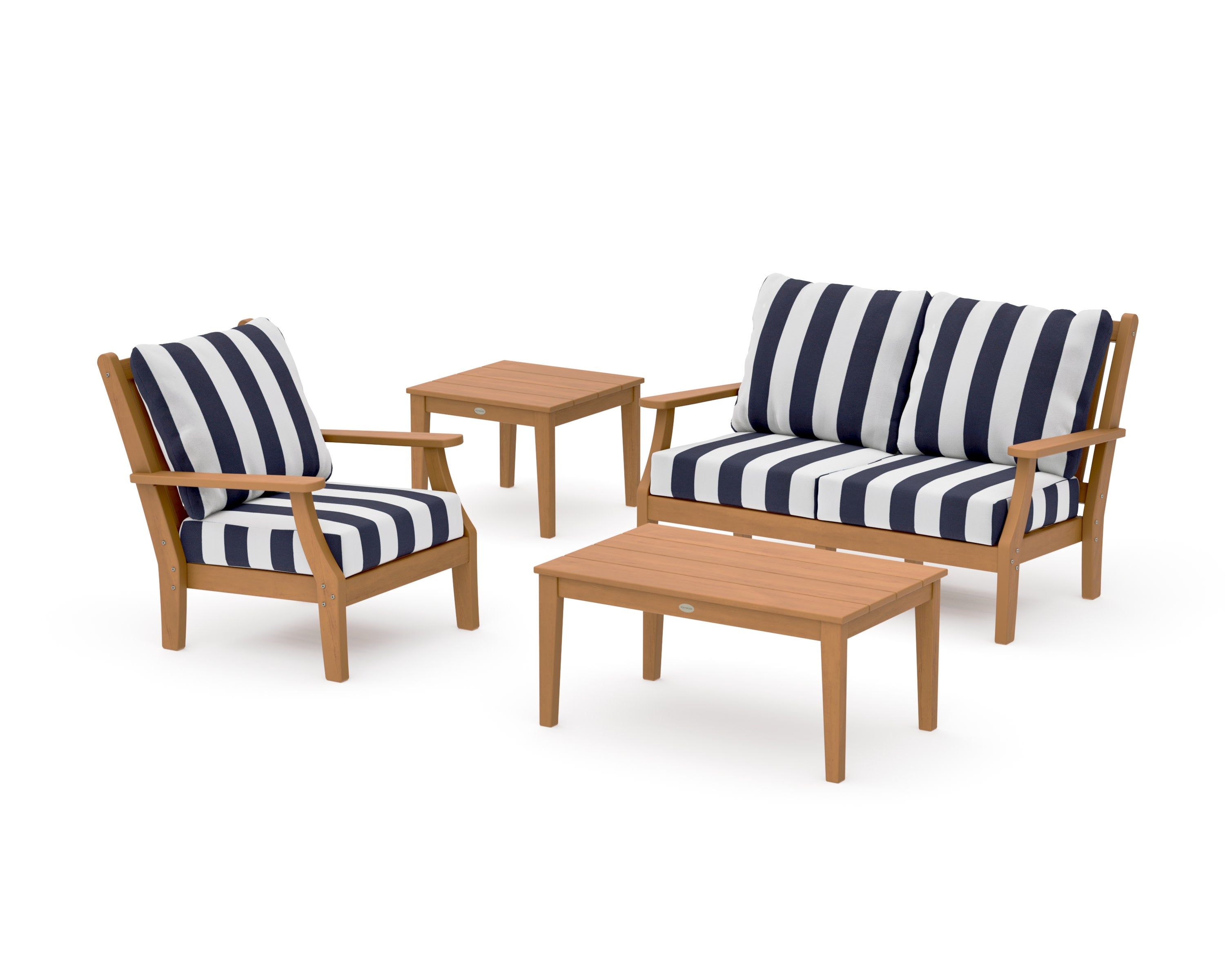 Wovendale 4-Piece Deep Seating Set in Natural / Cabana Stripe Navy