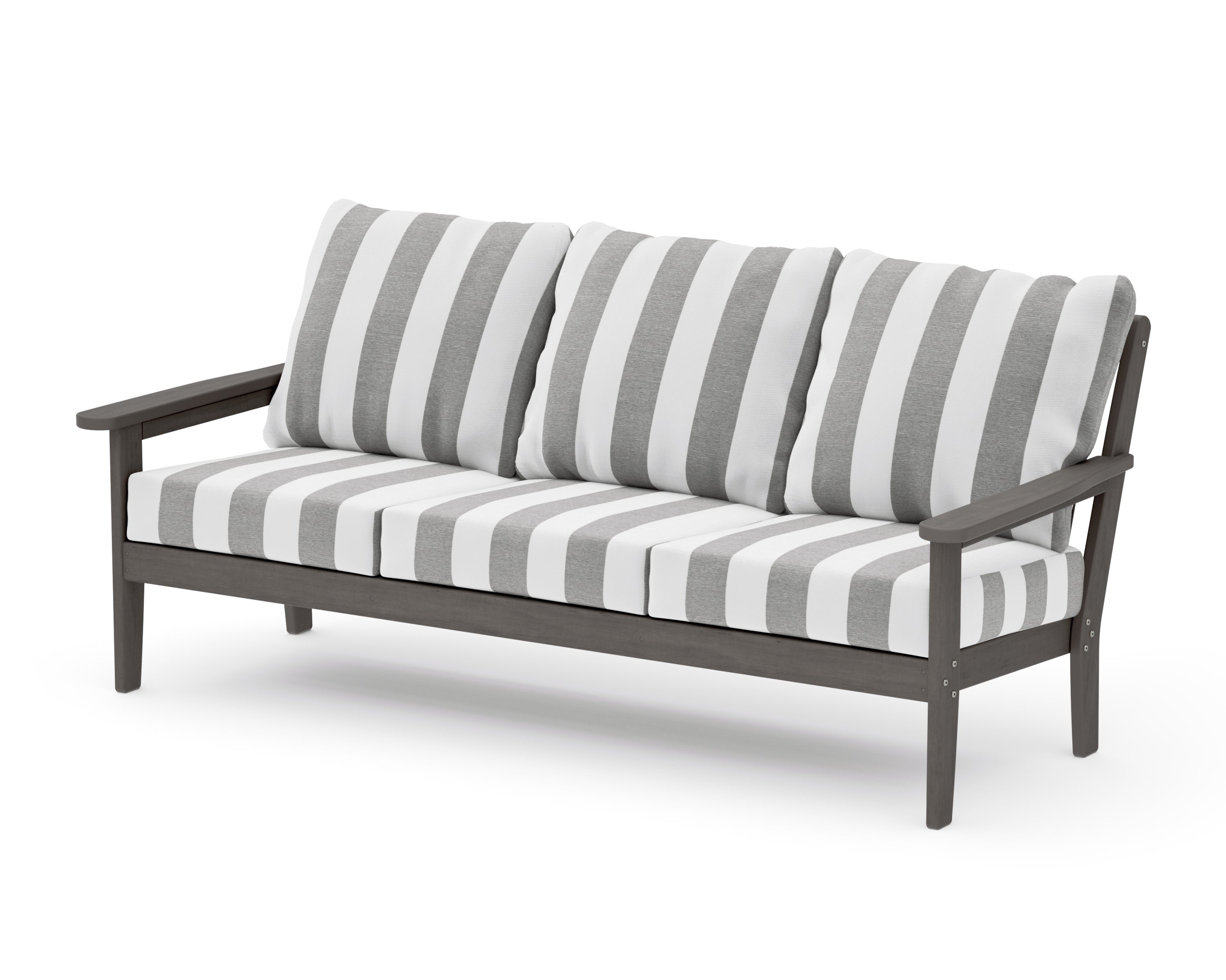 Cottage Deep Seating Sofa in Driftwood / Cabana Stripe Grey Mist