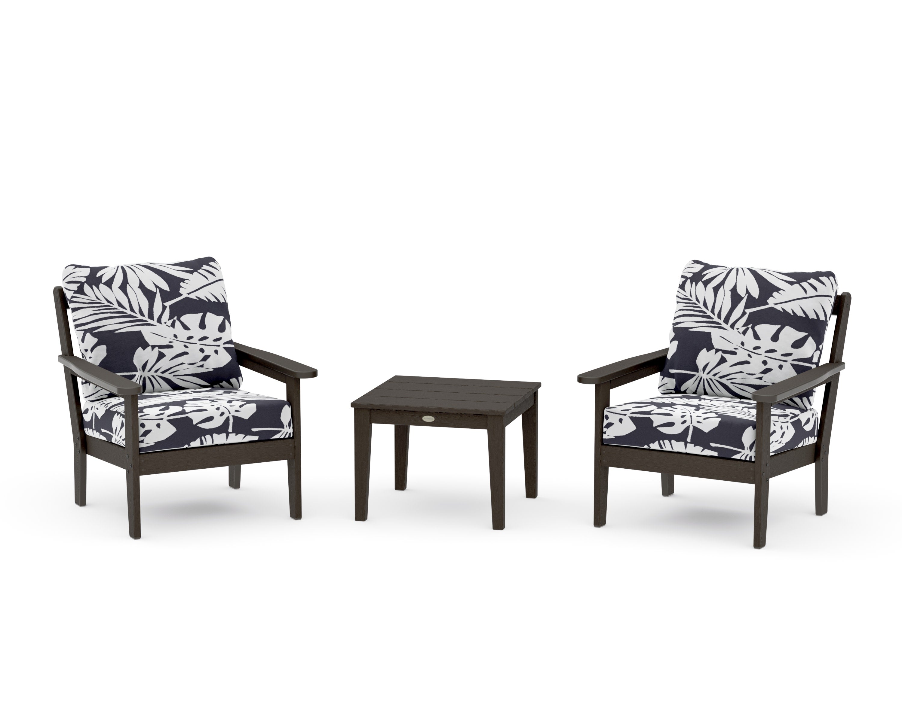 Cottage 3-Piece Deep Seating Set in Vintage Coffee / Leaf Navy