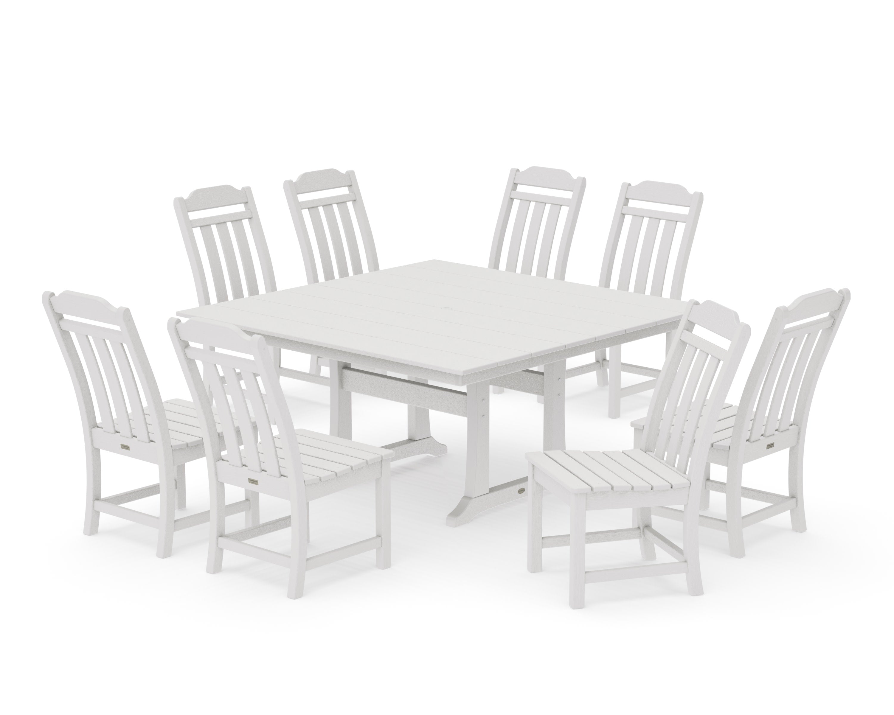 Cottage 9-Piece Square Farmhouse Side Chair Dining Set with Trestle Legs in Vintage White