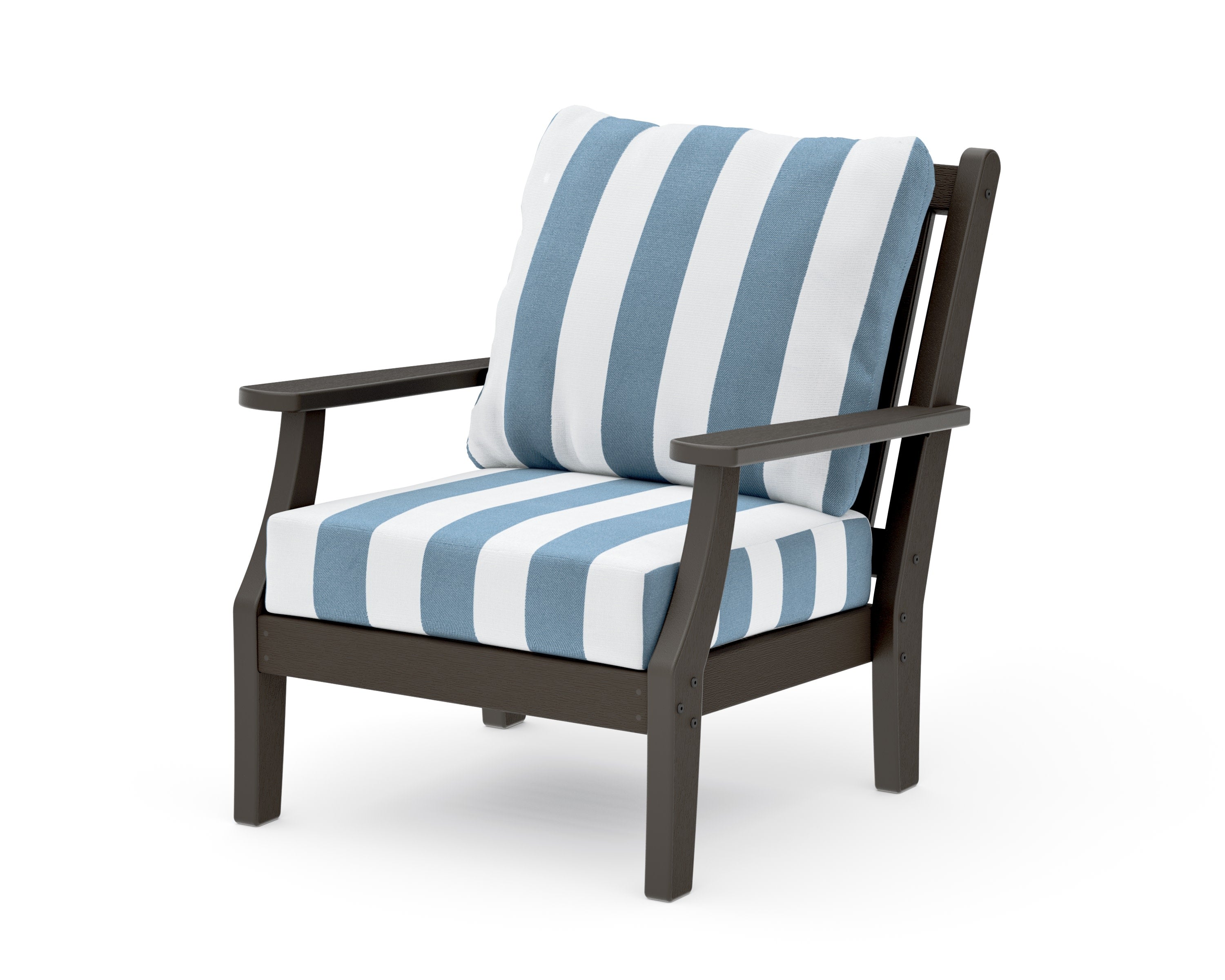 Wovendale Deep Seating Chair in Vintage Coffee / Cabana Stripe Sky Blue
