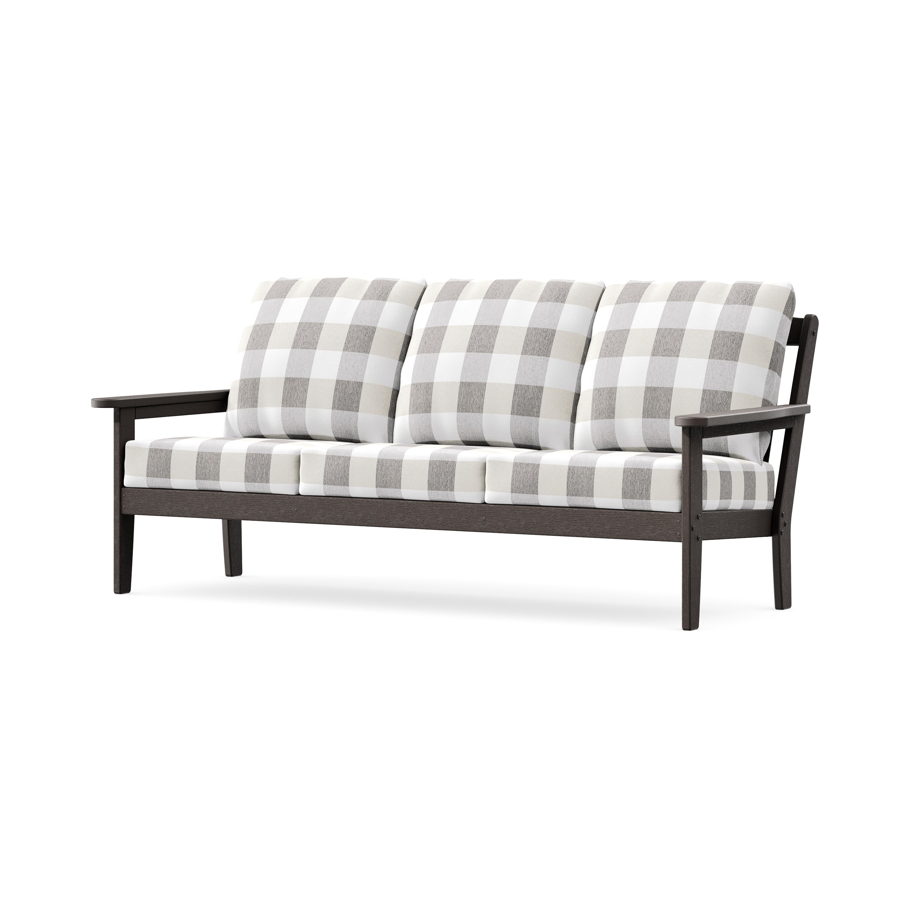 Cottage Deep Seating Sofa in Vintage Coffee / Buffalo Plaid Grey Mist
