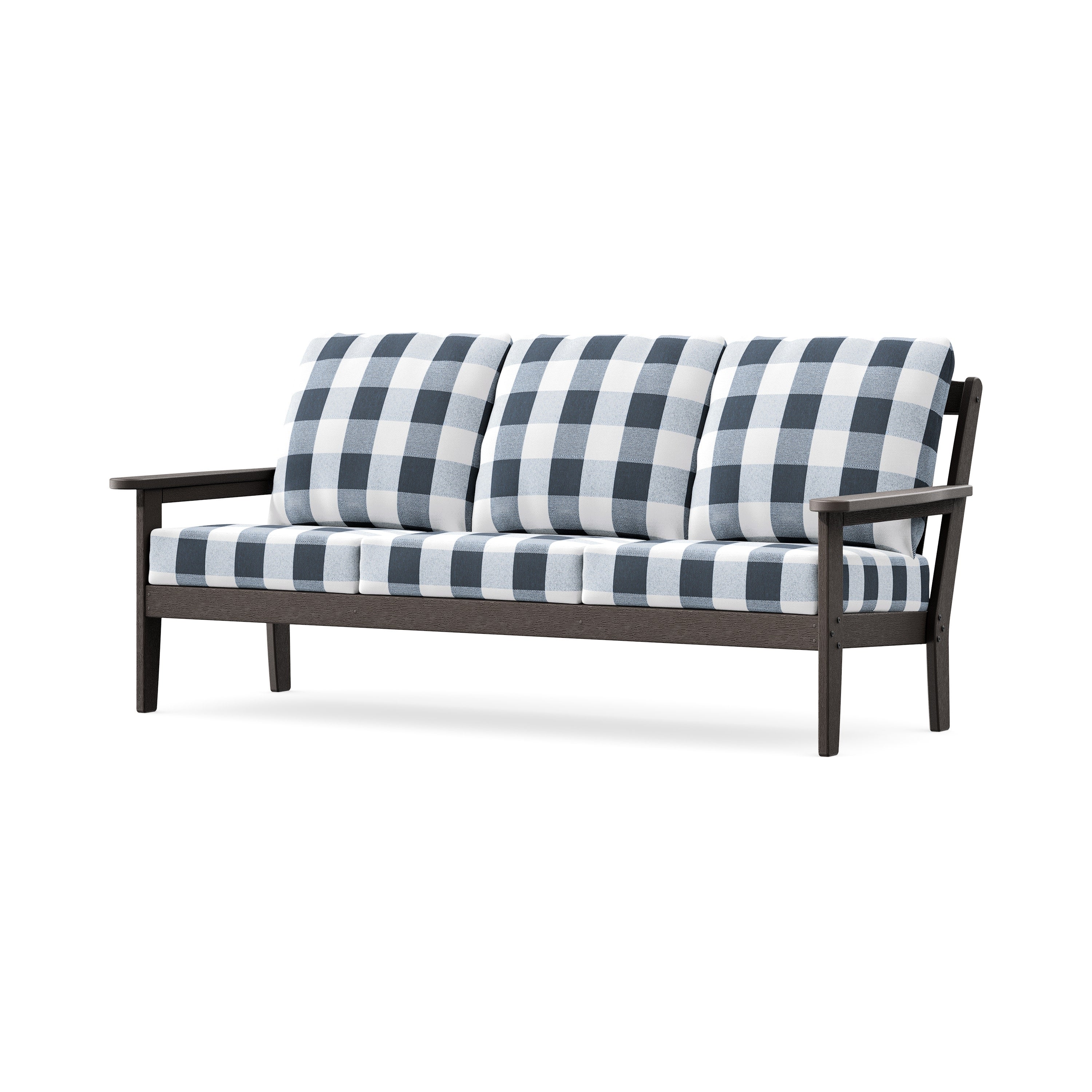 Cottage Deep Seating Sofa in Vintage Coffee / Buffalo Plaid Marine Indigo