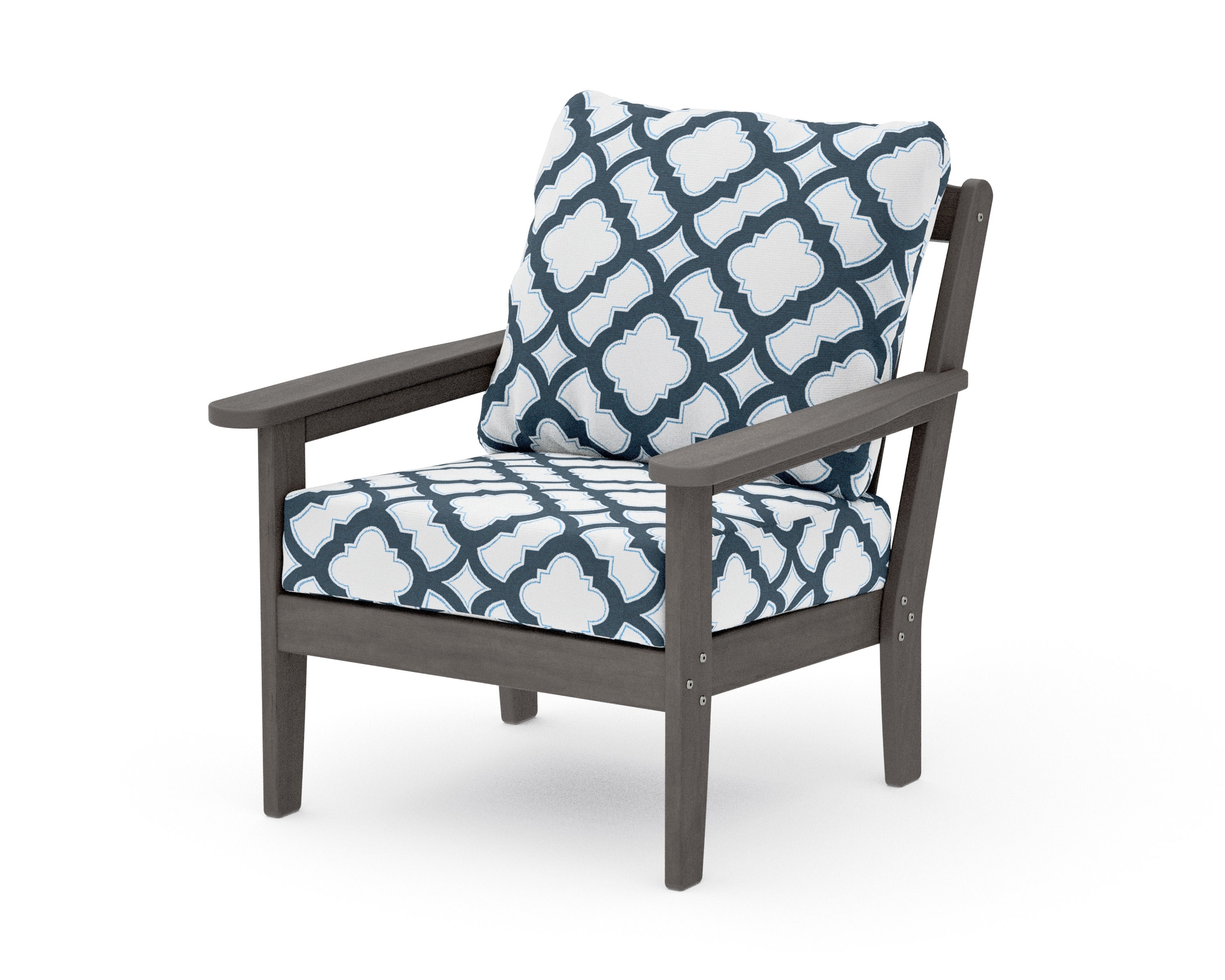 Cottage Deep Seating Chair in Driftwood / Trellis Marine Indigo
