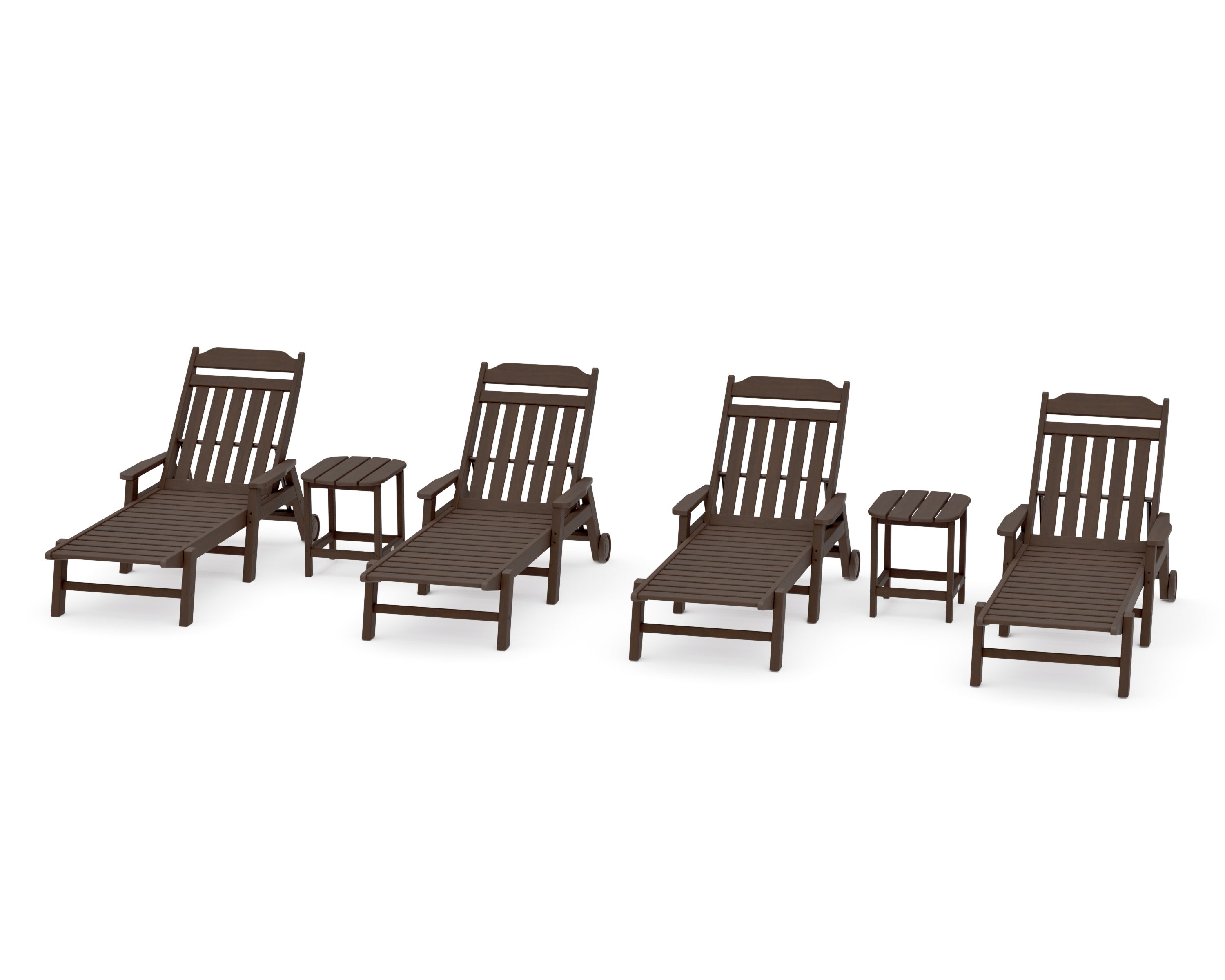 Cottage 6-Piece Chaise Set with Arms and Wheels in Kona