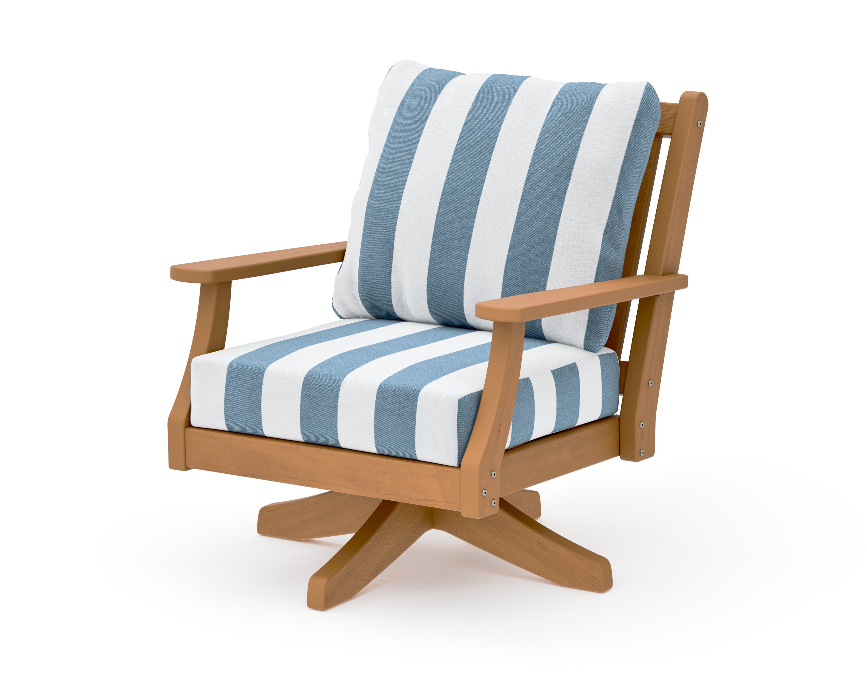 Wovendale Deep Seating Swivel Chair in Natural / Cabana Stripe Sky Blue