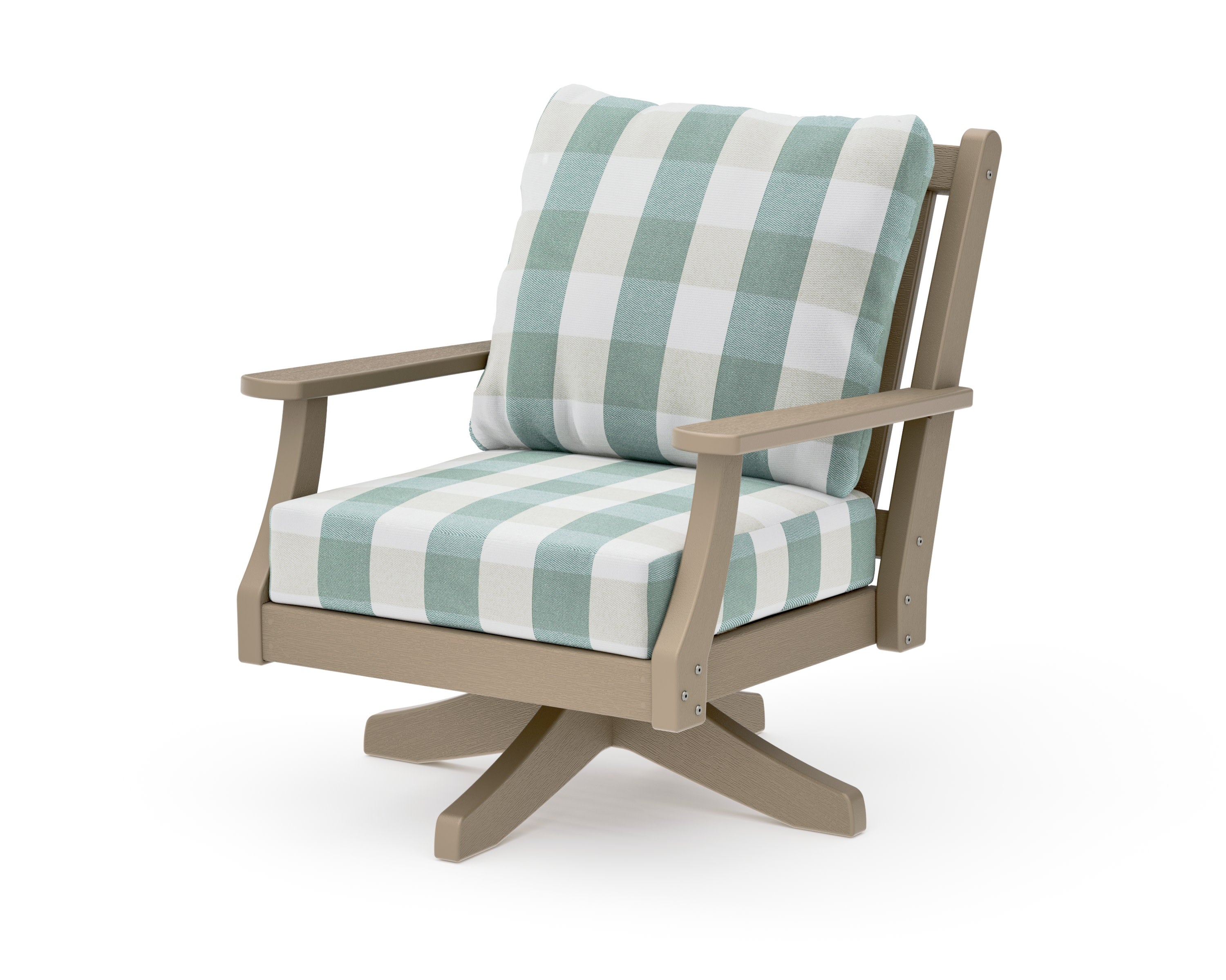 Wovendale Deep Seating Swivel Chair in Vintage Sahara / Buffalo Plaid Glacier Spa