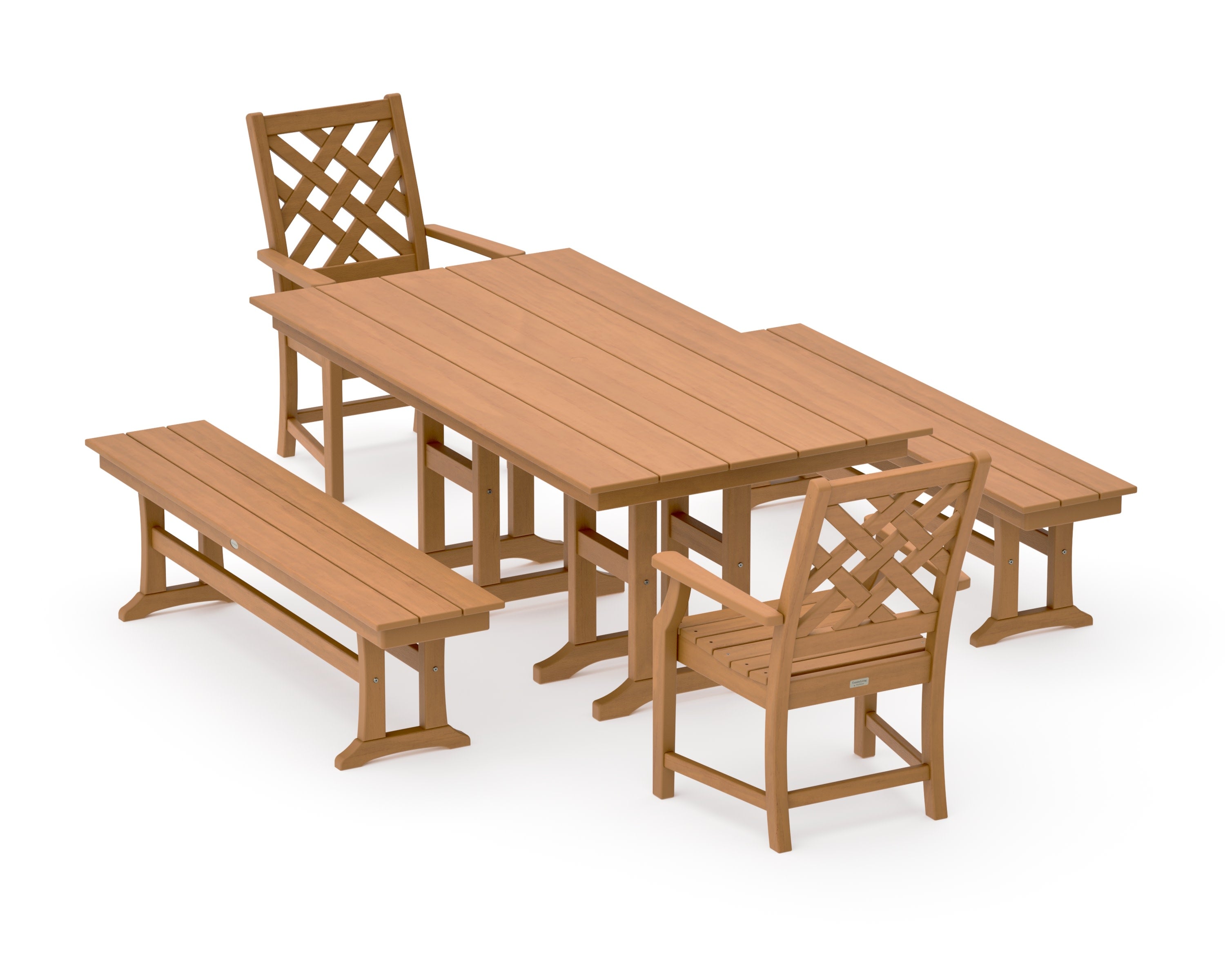 Wovendale 5-Piece Farmhouse Dining Set with Benches in Natural