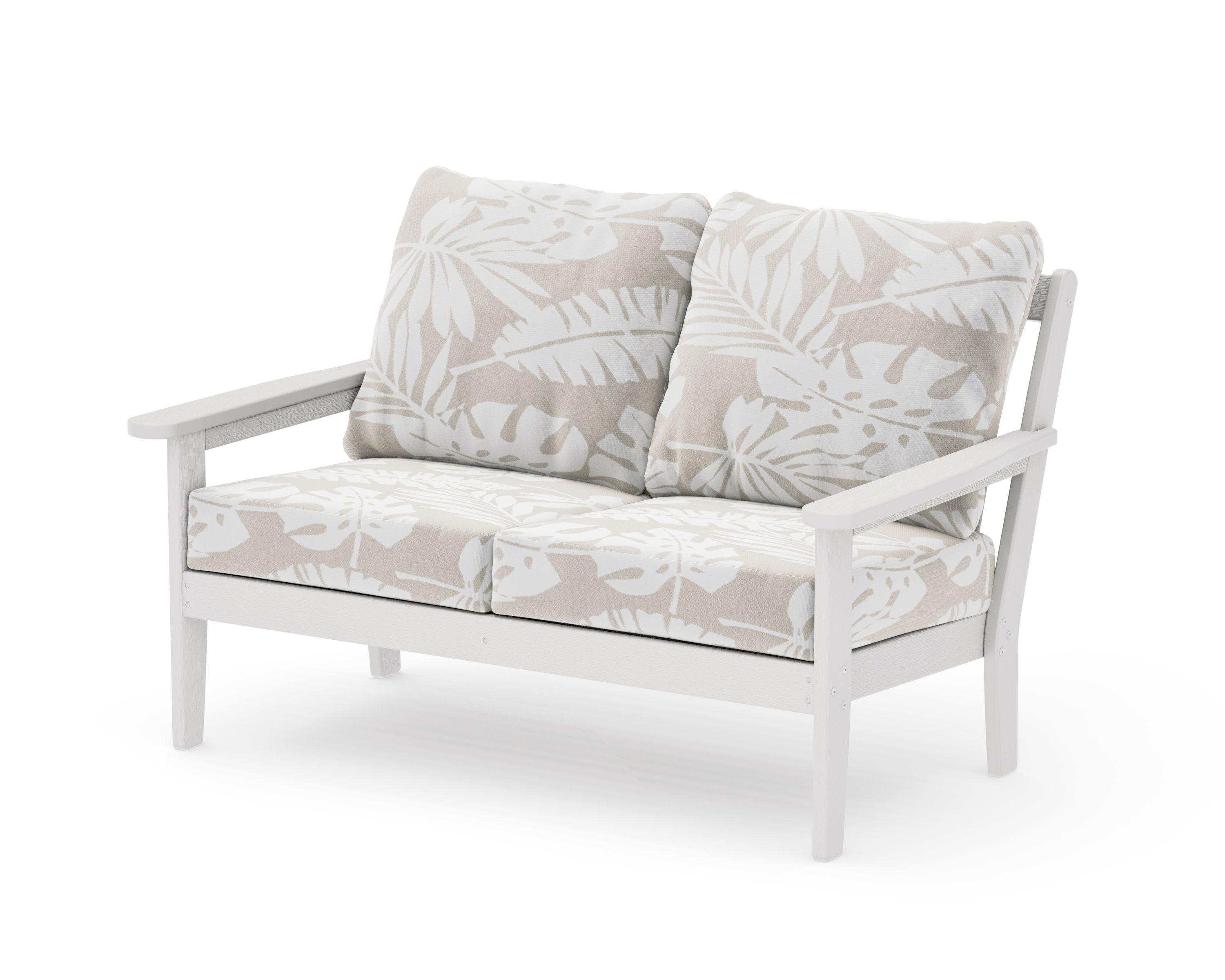 Cottage Deep Seating Loveseat in Vintage White / Leaf Dune Burlap
